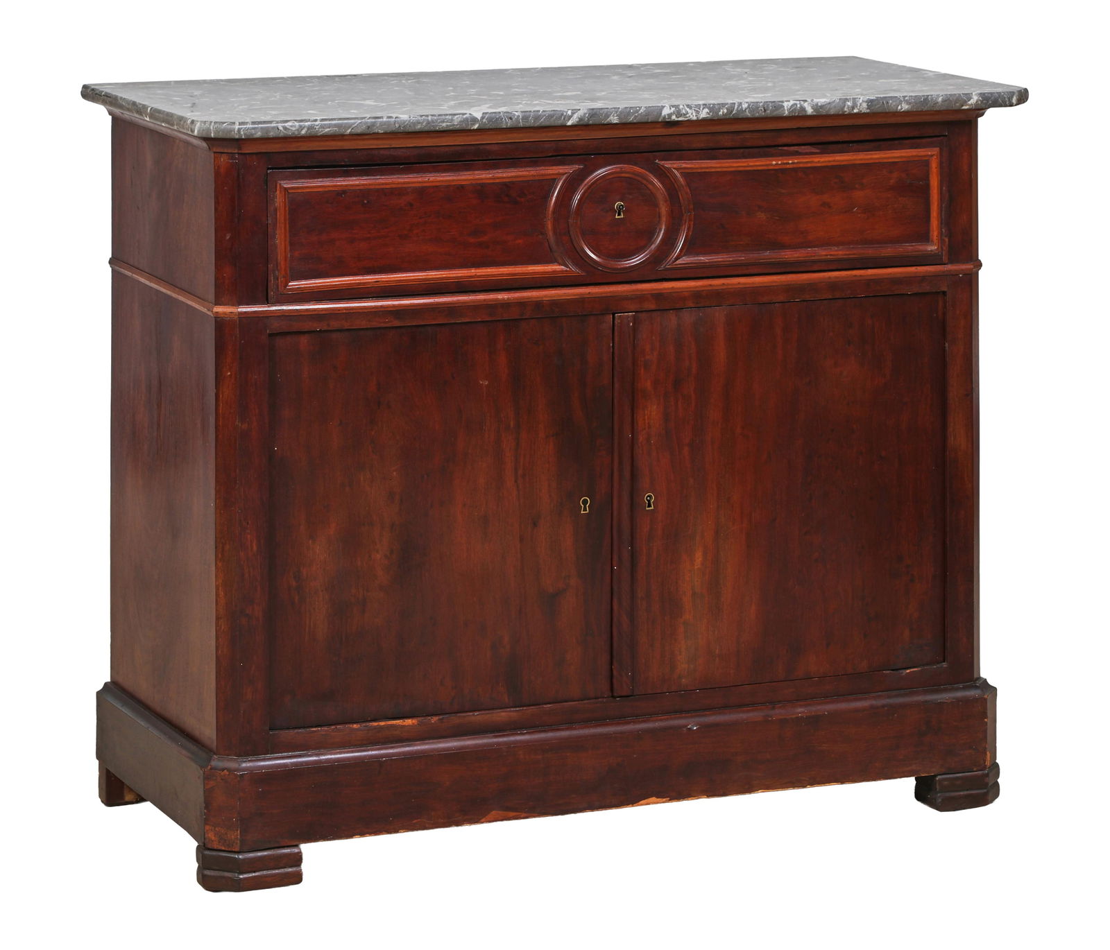 French Louis Philippe Marble Top Walnut Secretaire Cabinet, mid 19th c., H.- 38 1/2 in., W.- 46 1/4 (1 of 2)