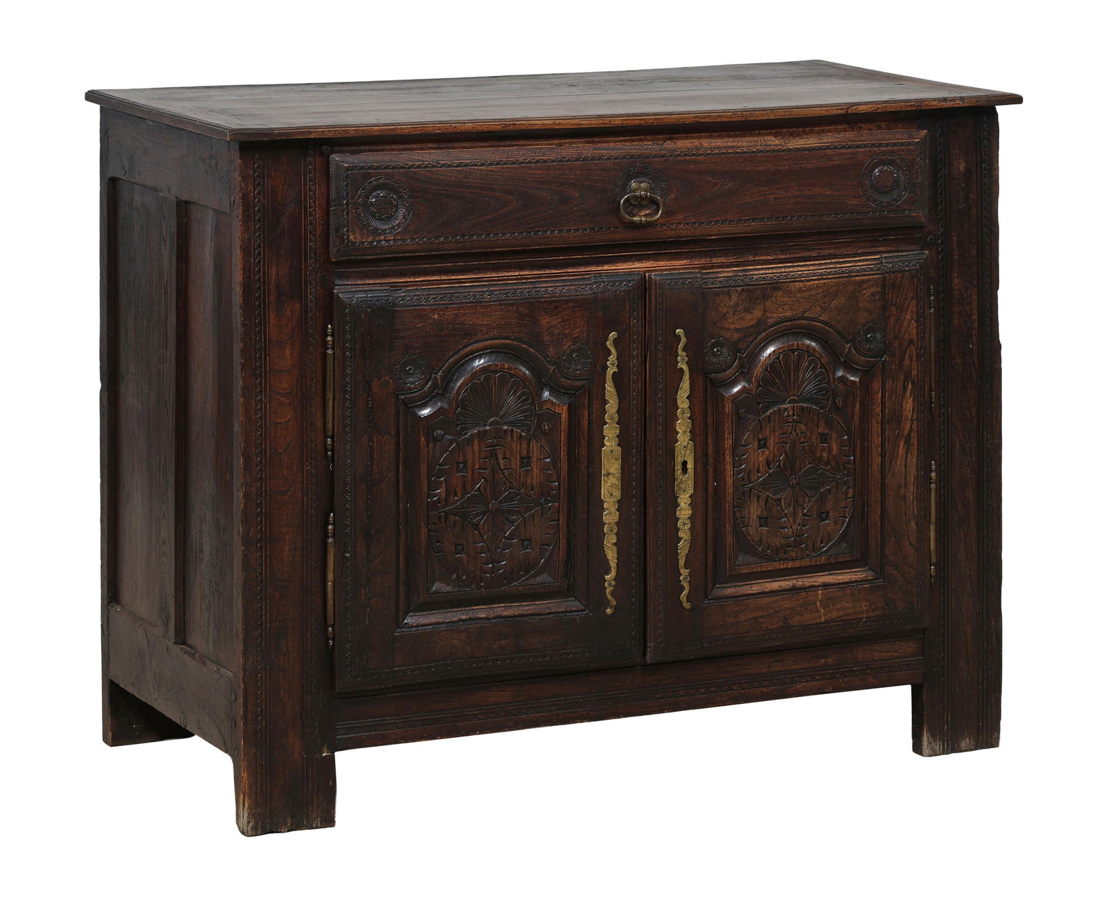 French Louis XIV Style Carved Walnut Sideboard, early 19th c., H.- 37 3/4 in., W.- 47 3/4 in., D.- (1 of 2)