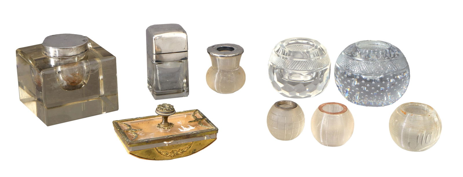 Nine Desk Pieces, 19th/20th c., Largest Inkwell- H.- 4 in., W.- 4 in., D.- 4 in. (9 Pcs.) (1 of 8)