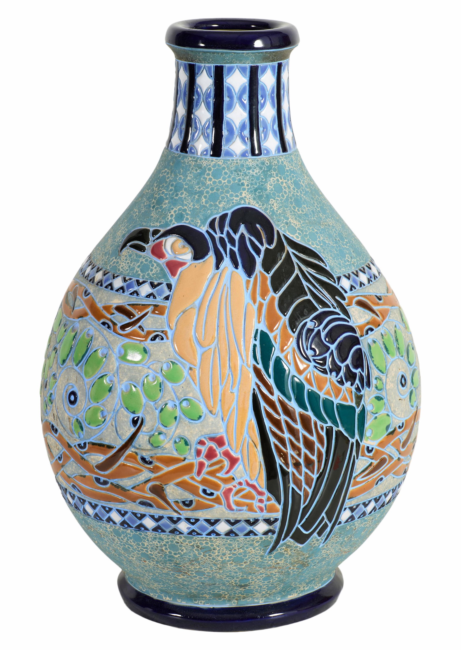 Large Relief Decorated Amphora Vase, 20th c., H.- 19 in., Dia.- 12 in. (1 of 3)