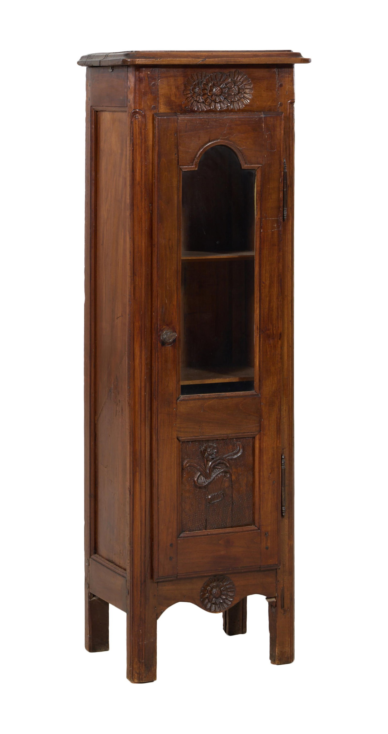 Petite French Provincial Louis XV Style Walnut Curio Cabinet, mid 19th c., H.- 45 1/2 in., W.- 15 (1 of 2)