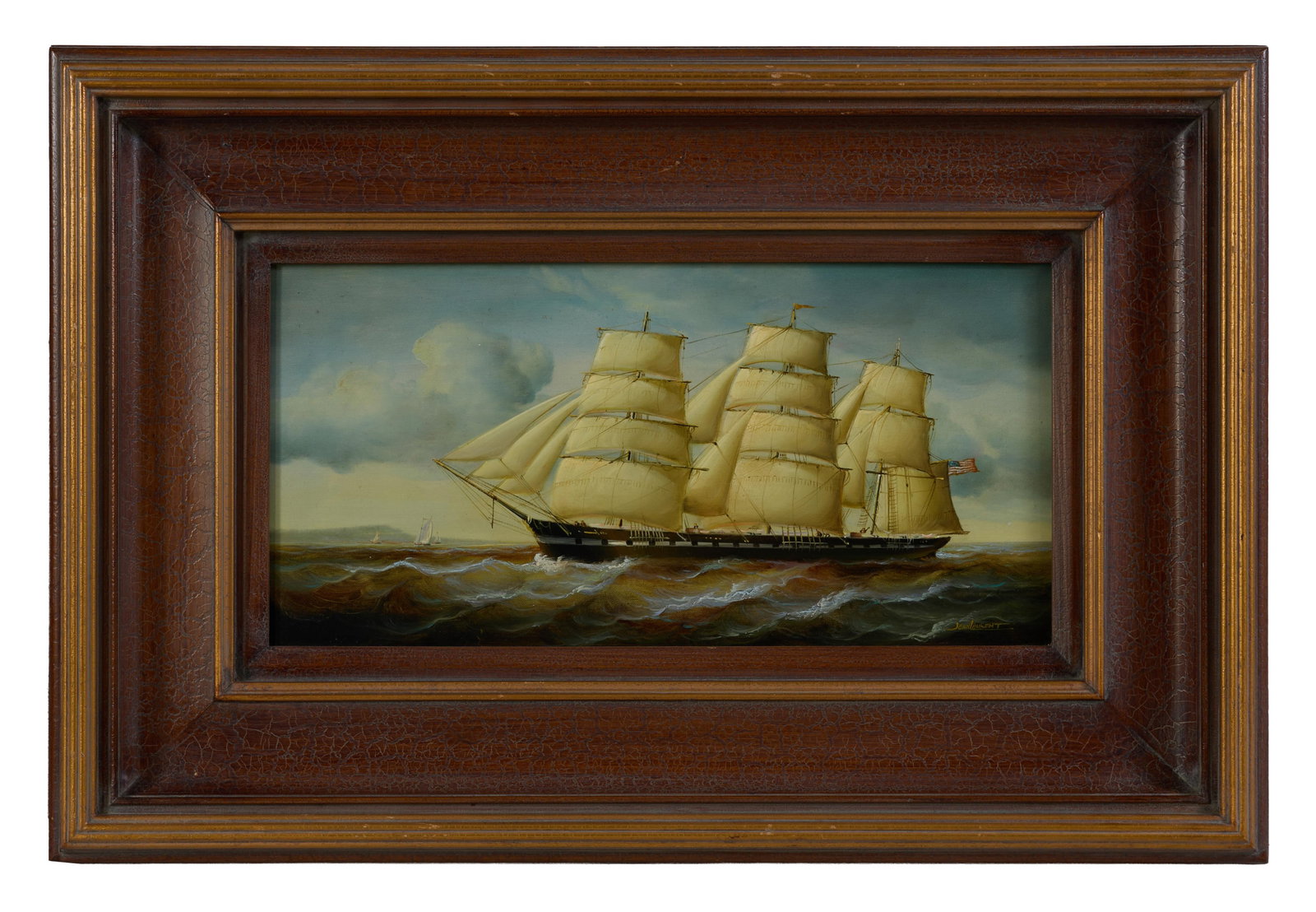 Jean Laurent (French, 1898-1988), "American Clipper Ship at Sea," H.- 12 in., W.- 24 in., Framed- (1 of 4)