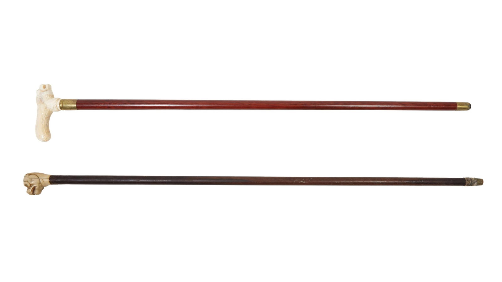 Two Carved Handled Canes, early 20th c., Dog- H.- 36 1/2 in.; Lion- H.- 36 in. (2 Pcs.) (1 of 13)