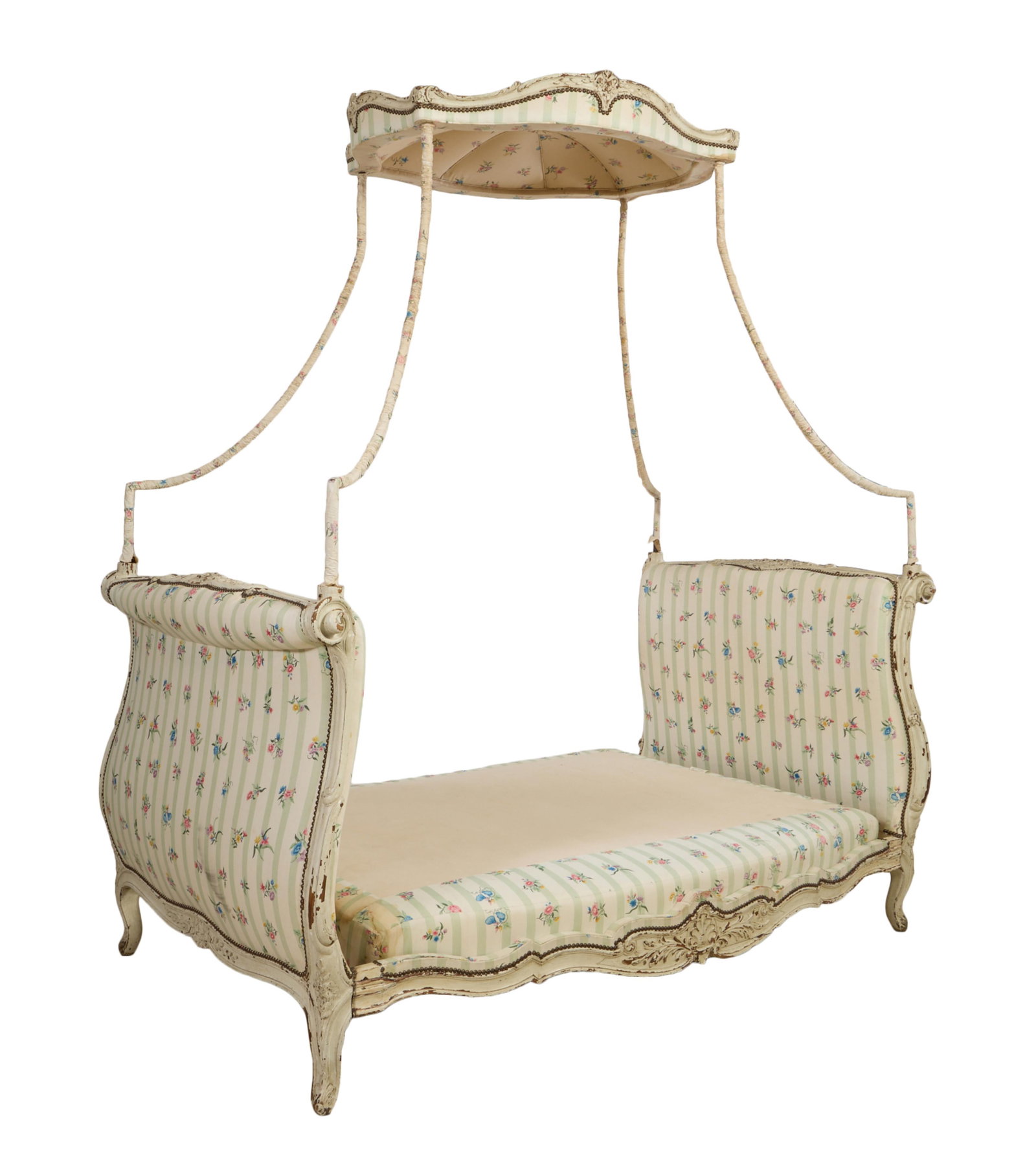 French Louis XV Style Creme Peinte Lit a Baldaquin, mid 19th c., H.- 100 in., W.- 79 in., D.- 48 in. (1 of 1)