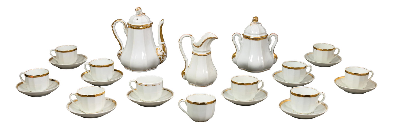 Twenty-four Piece Old Paris Porcelain Coffee Service, 19th c., Coffee Pot- H.- 9 1/2 in., W.- 7 1/2 (1 of 5)