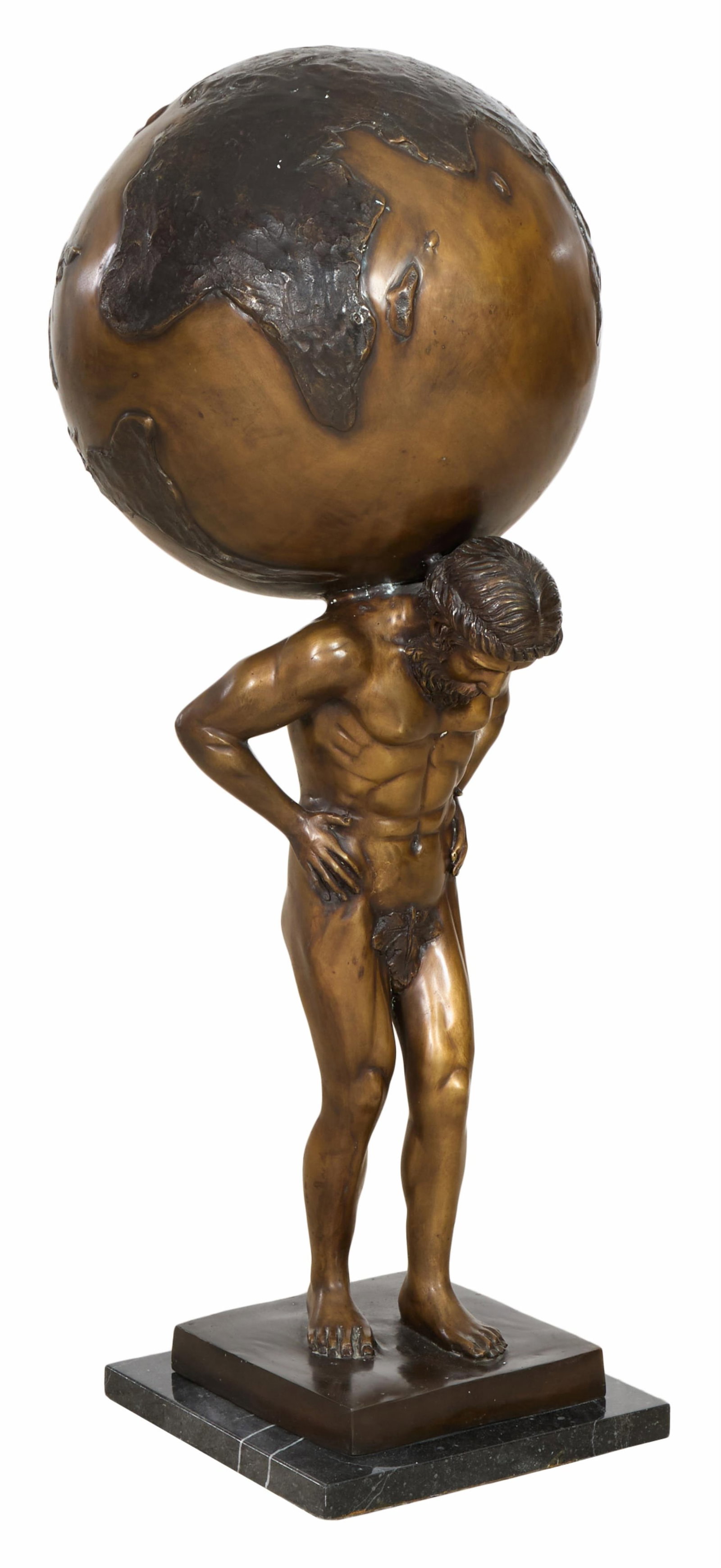 Continental Bronze Figure of Atlas, 20th c., Overall- H.- 36 in., W.- 15 in., D.- 15 in. (1 of 3)