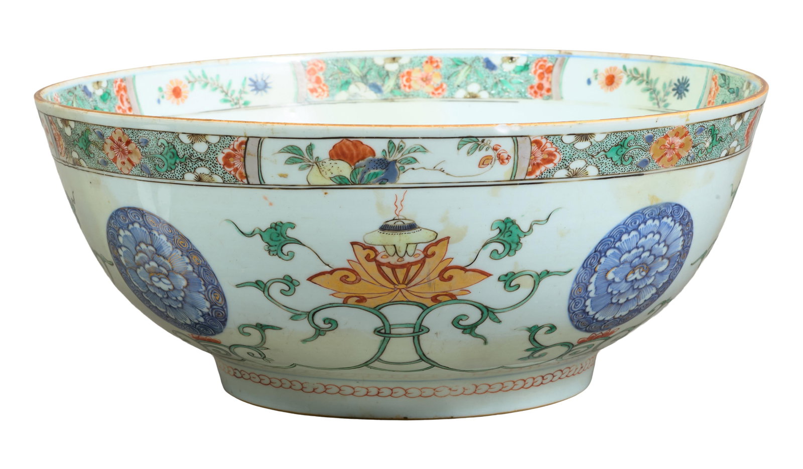 Large Chinese Porcelain Punch Bowl, late 19th c., H.- 6 1/4 in., Dia.- 15 in. (1 of 3)
