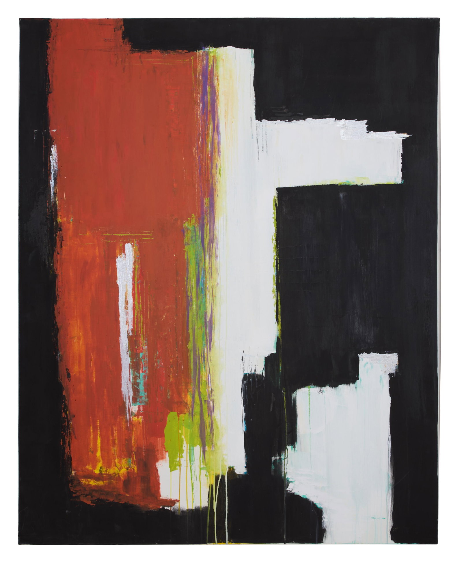Allen Melton (American/Mississippi, b. 1964), "Untitled: Burnt Orange, White, Black and Green (1 of 3)