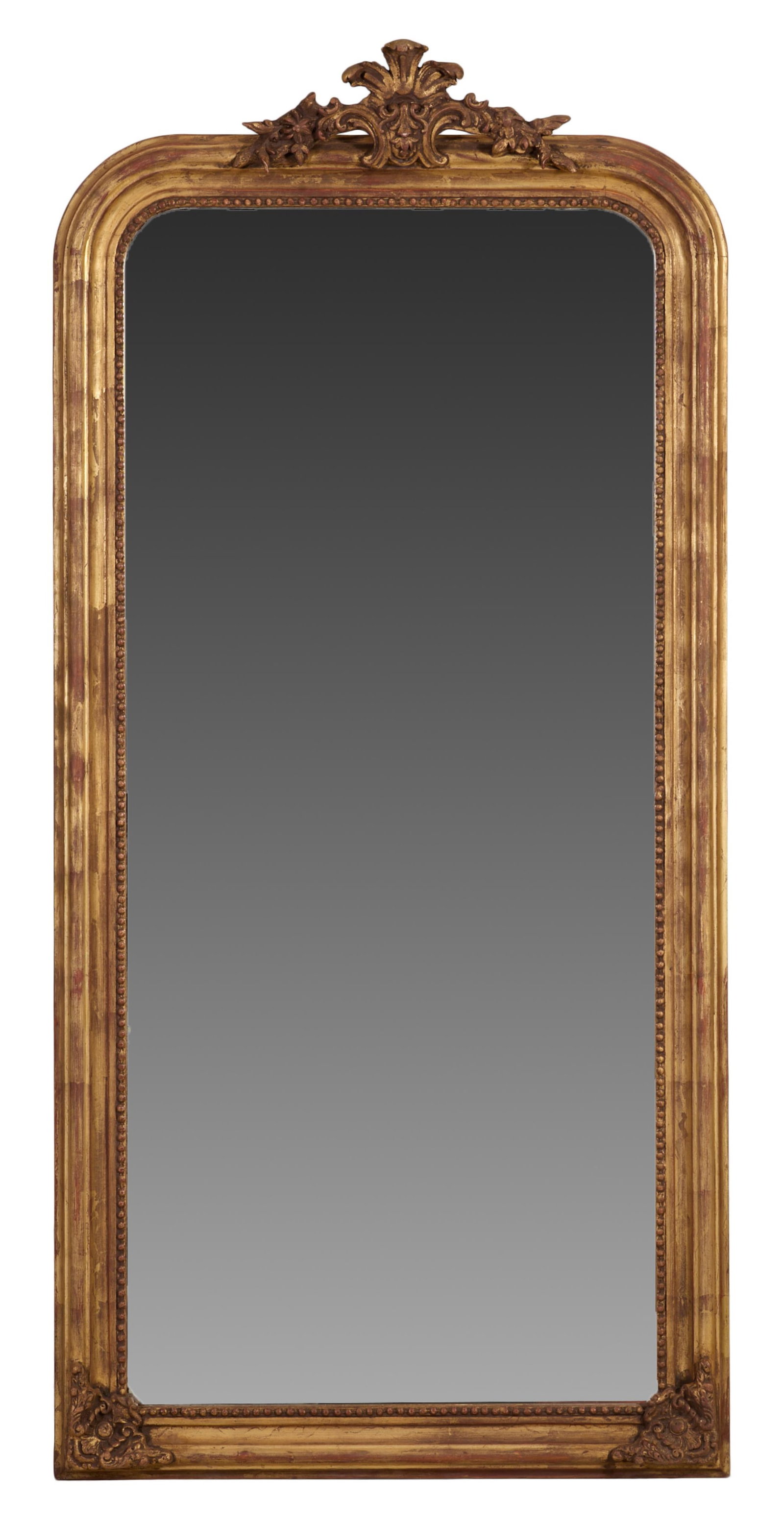 Louis XVI Style Overmantel Mirror, 21st c., H.- 75 in., W.- 36 in. (1 of 2)