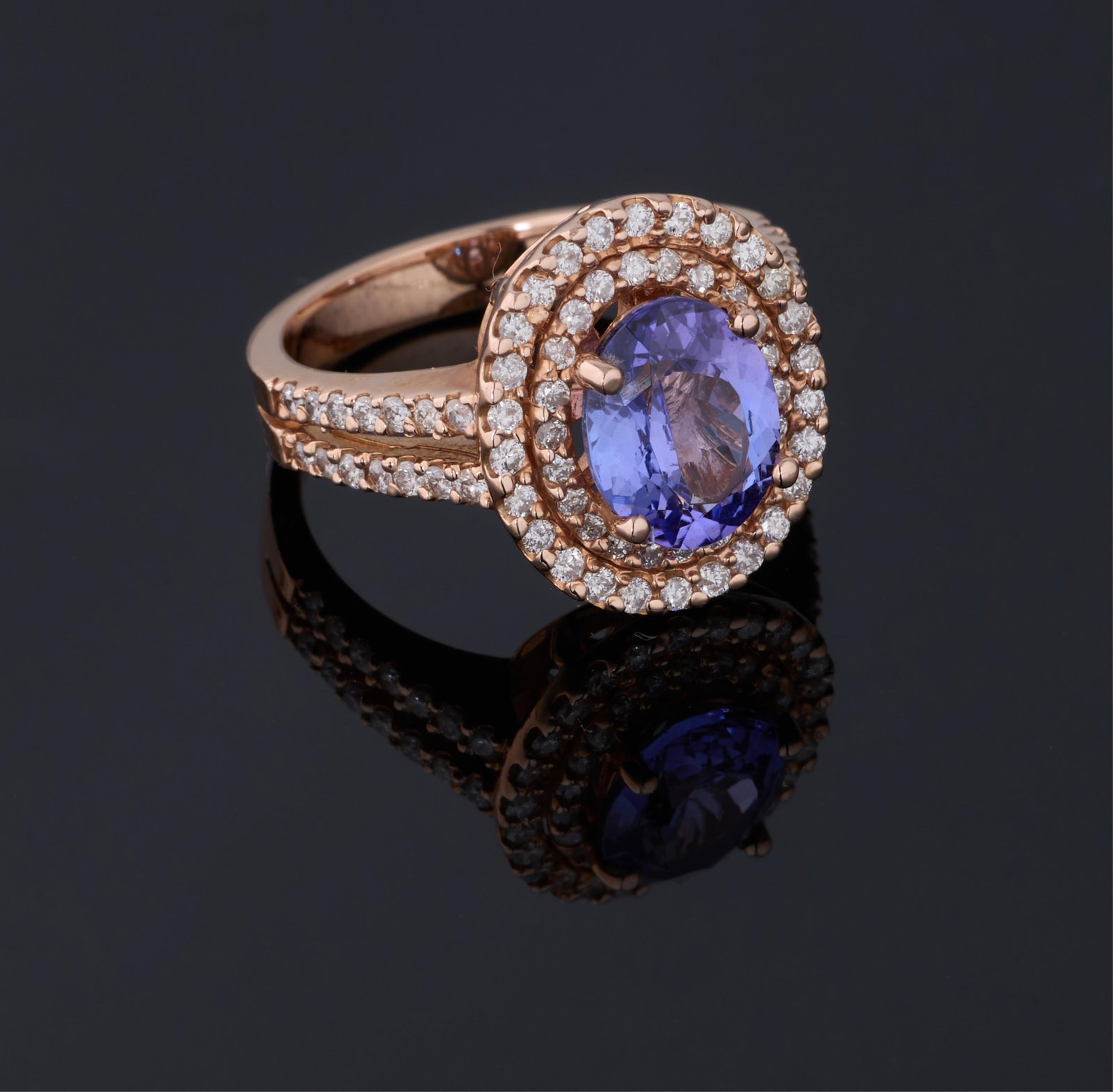 Ladies' 14K Rose Gold Tanzanite and Diamond Dinner Ring, Total Diamond Wt.- 0.73 carat, Size- 6 3/4, (1 of 3)