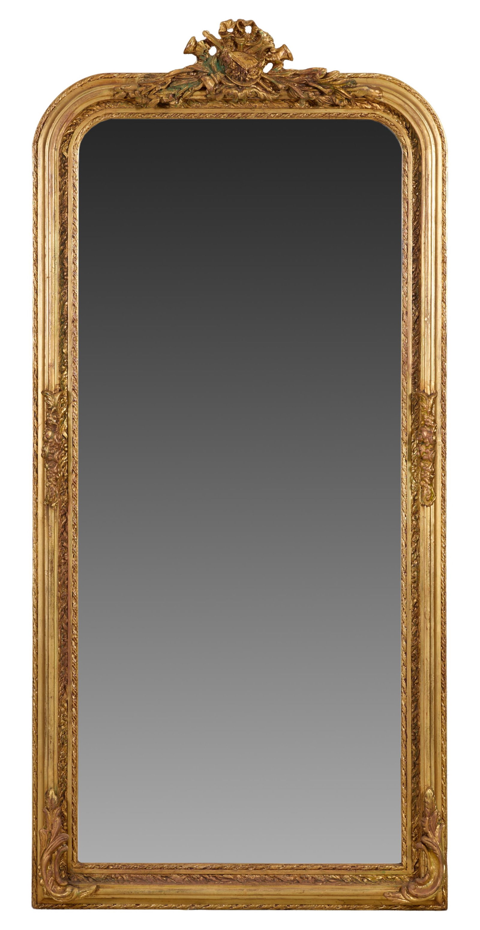Louis Philippe Inspired Gilt Overmantel Mirror, 21st c., H.- 83 in., W.- 40 in. (1 of 2)
