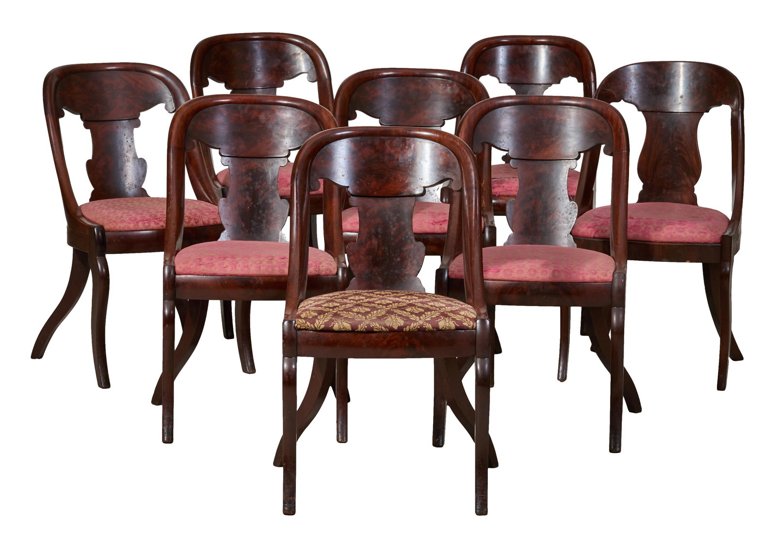 Group of Eight Associated American Classical Mahogany Gondola Chairs, mid 19th c., H.- 32 in., W.- (1 of 3)