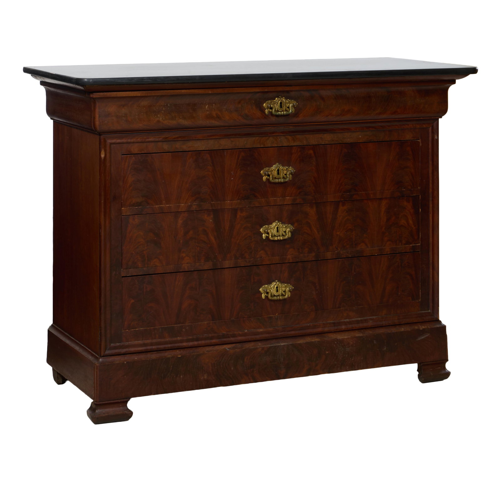 French Louis Philippe Marble Top Walnut Commode, mid 19th c., H.- 37 1/4 in., W.- 49 1/2 in., D.- 22 (1 of 2)