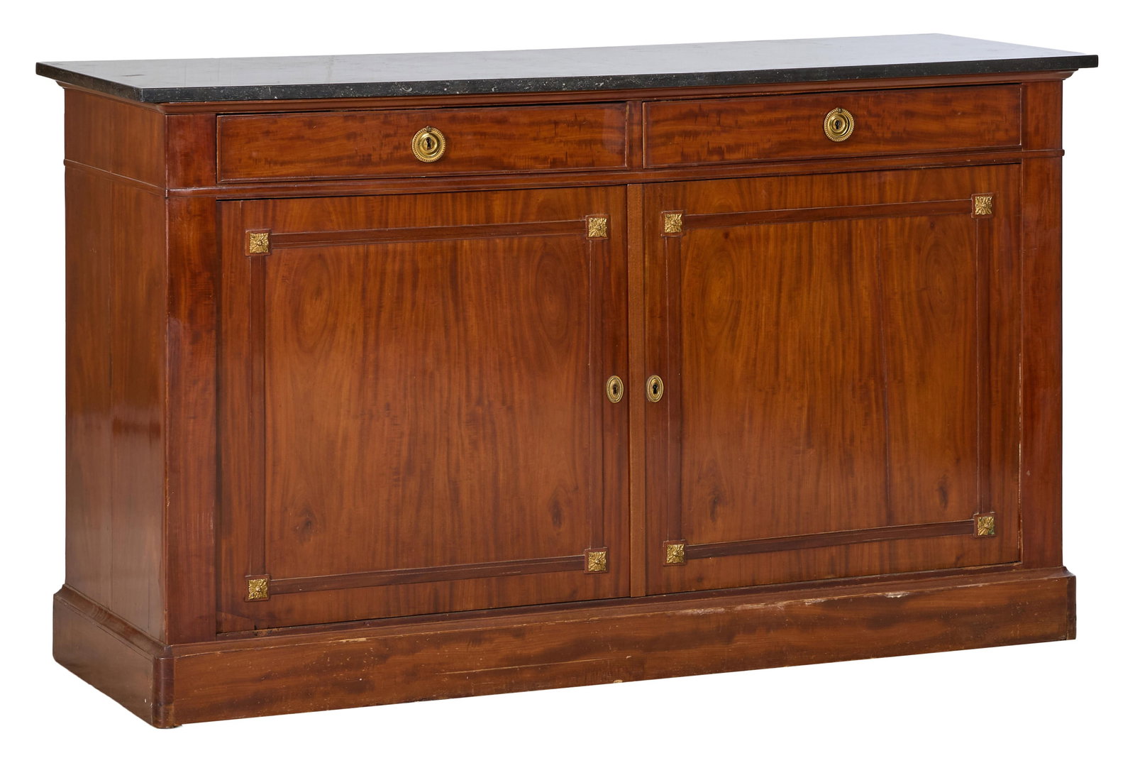 French Louis XVI Style Marble Top Walnut Sideboard, mid 19th c., H.- 38 1/2 in., W.- 64 3/4 in., D.- (1 of 2)