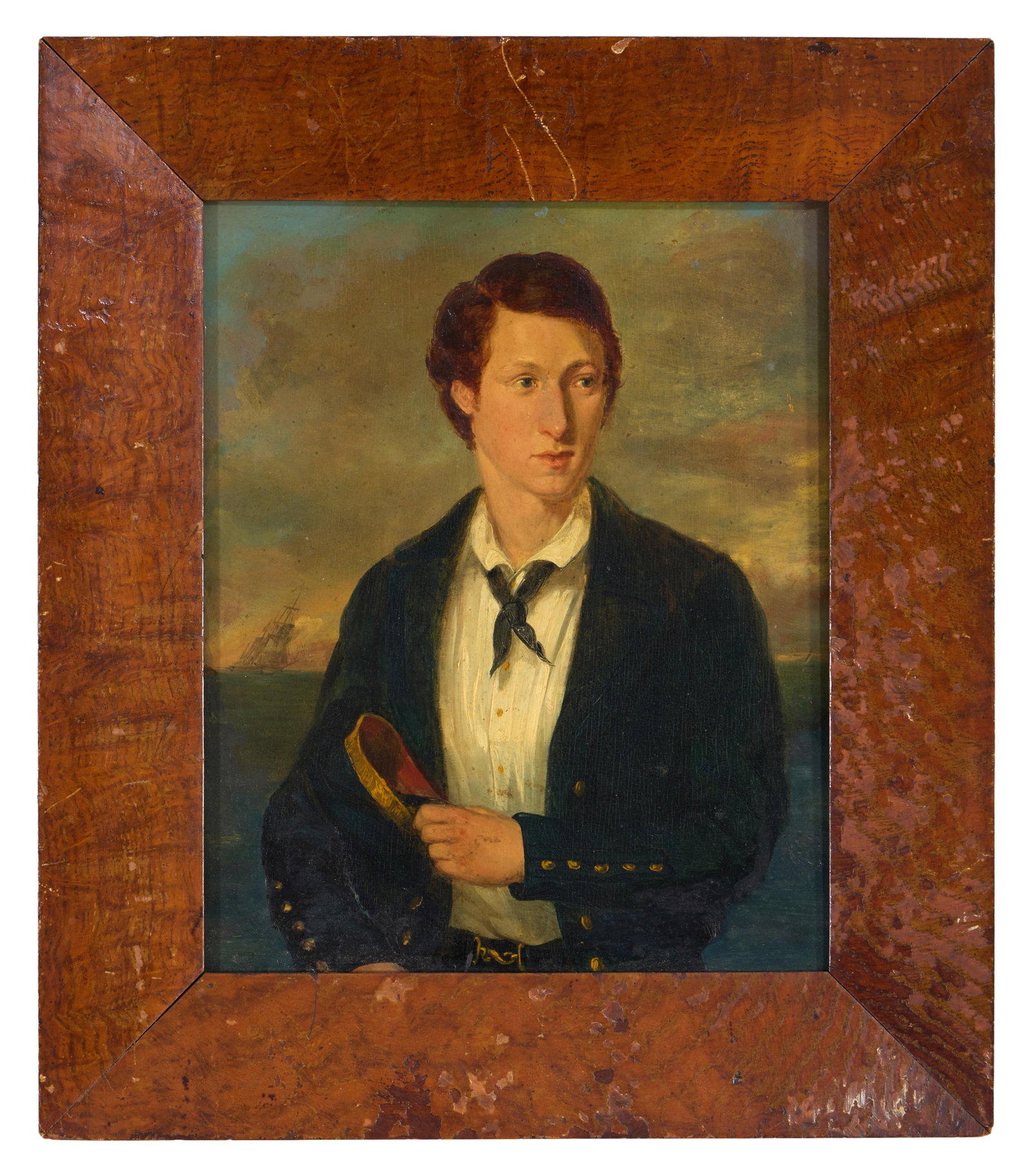 British School (19th Century), "Portrait of a Sailor," H.- 11 in., W.- 9 in., Framed- H.- 14 1/2 (1 of 3)