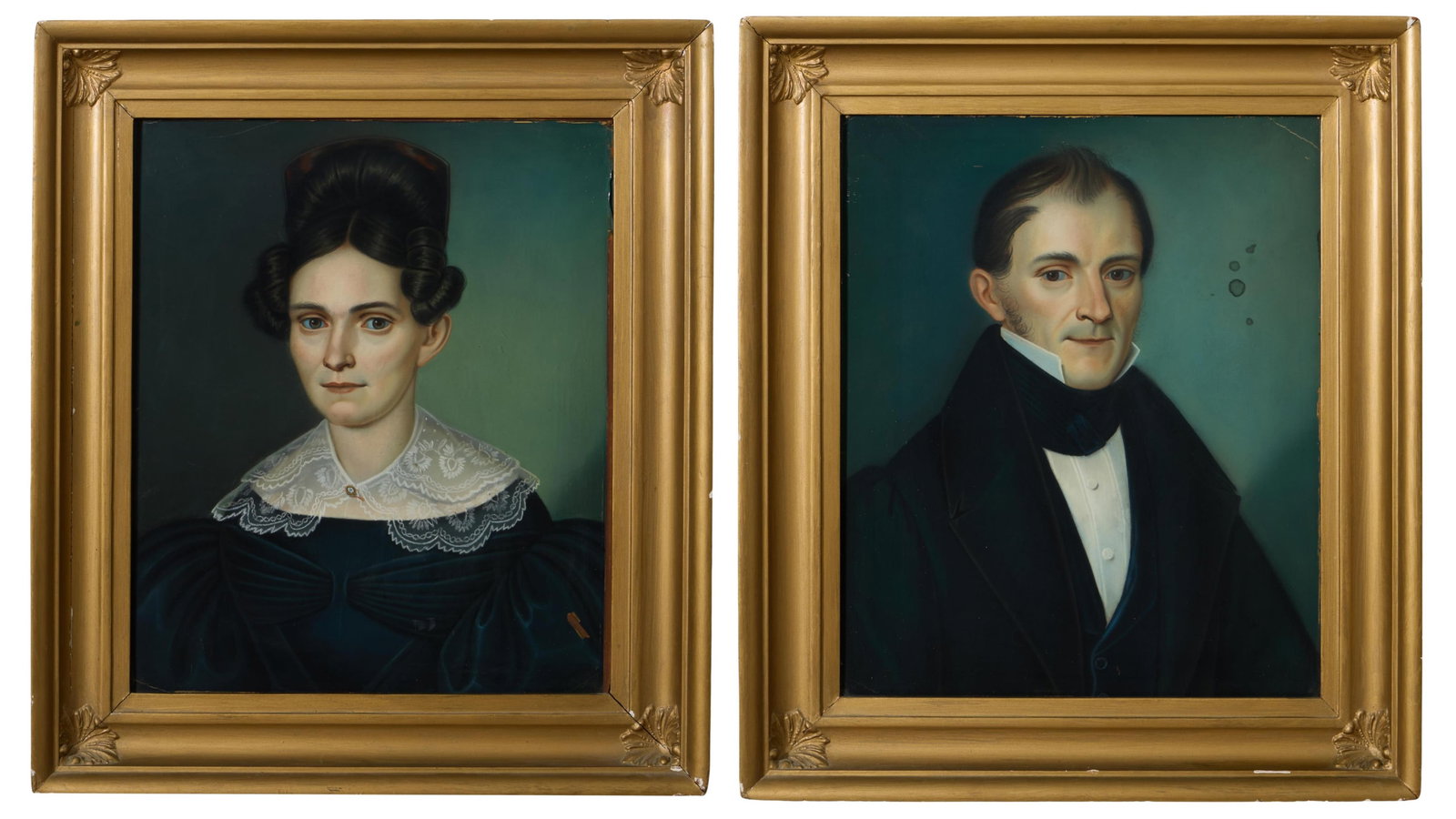 Attributed to William M.S. Doyle (American, 1769-1828), "Pendant Portraits of a Couple," c. 1820s, (1 of 7)