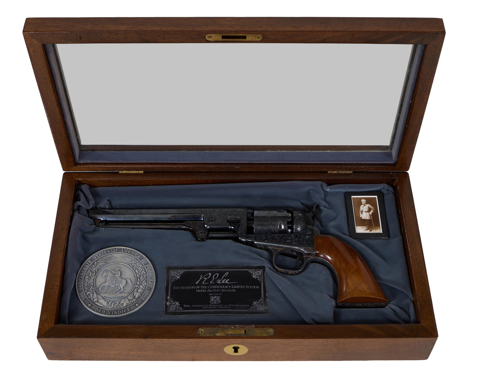 Robert E. Lee Commemorative Engraved Colt Model 1851 Navy Revolver, 20th c., Case- H.- 8 1/4 in., (1 of 11)