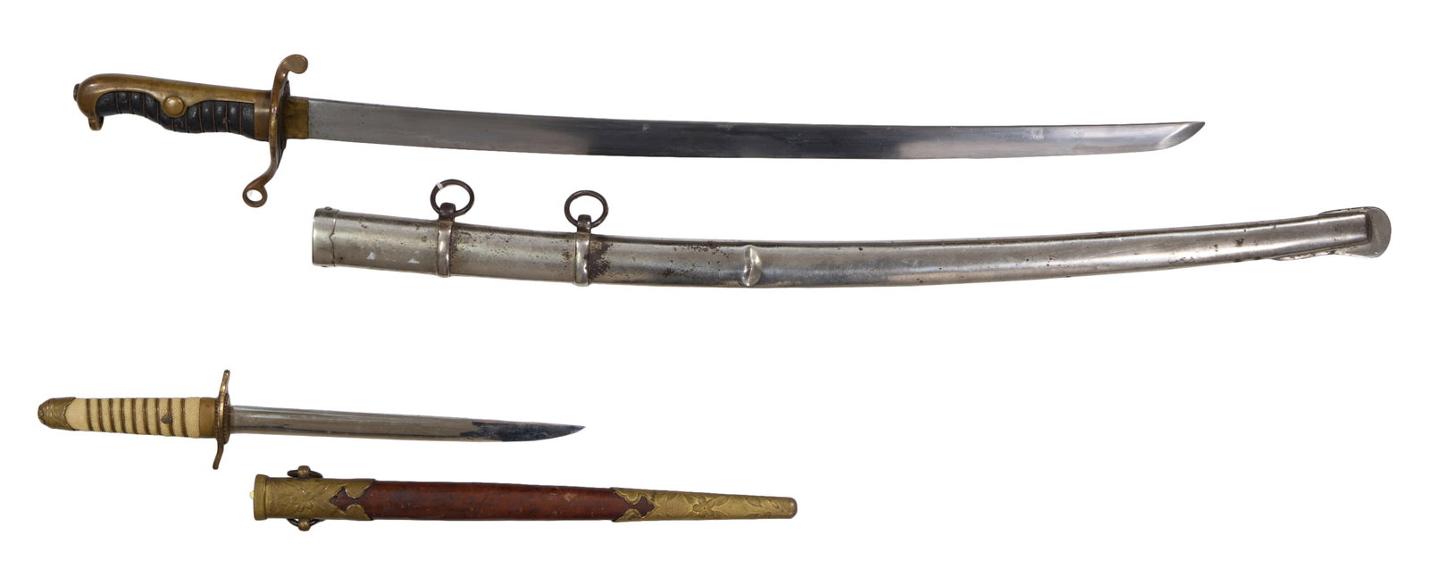 Japanese Naval Officers Dirk and Naval Officers Sword, Dirk- L.- Blade- 8 7/8 in.; Sword- L.- Blade- (1 of 4)