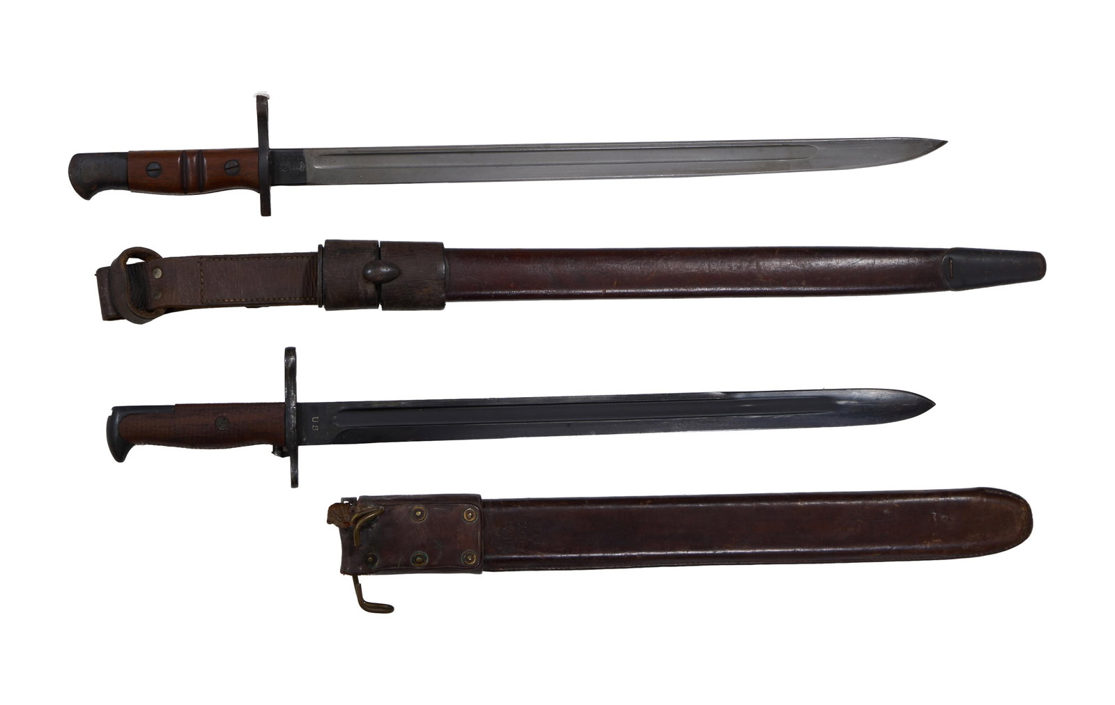 Two Bayonets and Leather Scabbards, 20th c., Remington- H.- 21 1/2 in., L.- Blade- 16 1/2 in. (2 (1 of 10)
