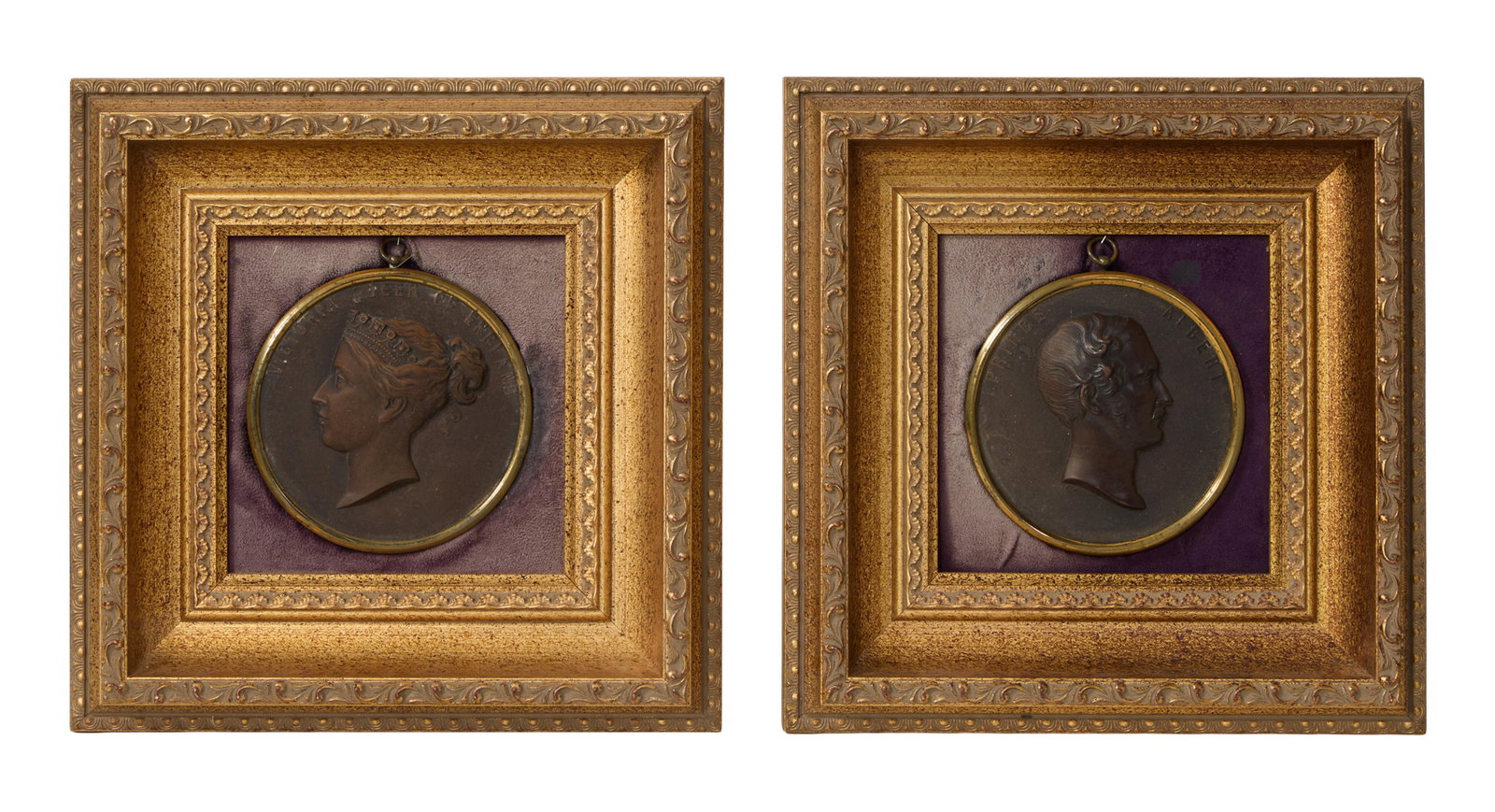 Pair of Bois Durci Medallions, Medallion- Dia.- 4 5/8 in., Framed- H.- 10 5/8 in., W.- 10 5/8 in. (2 (1 of 3)