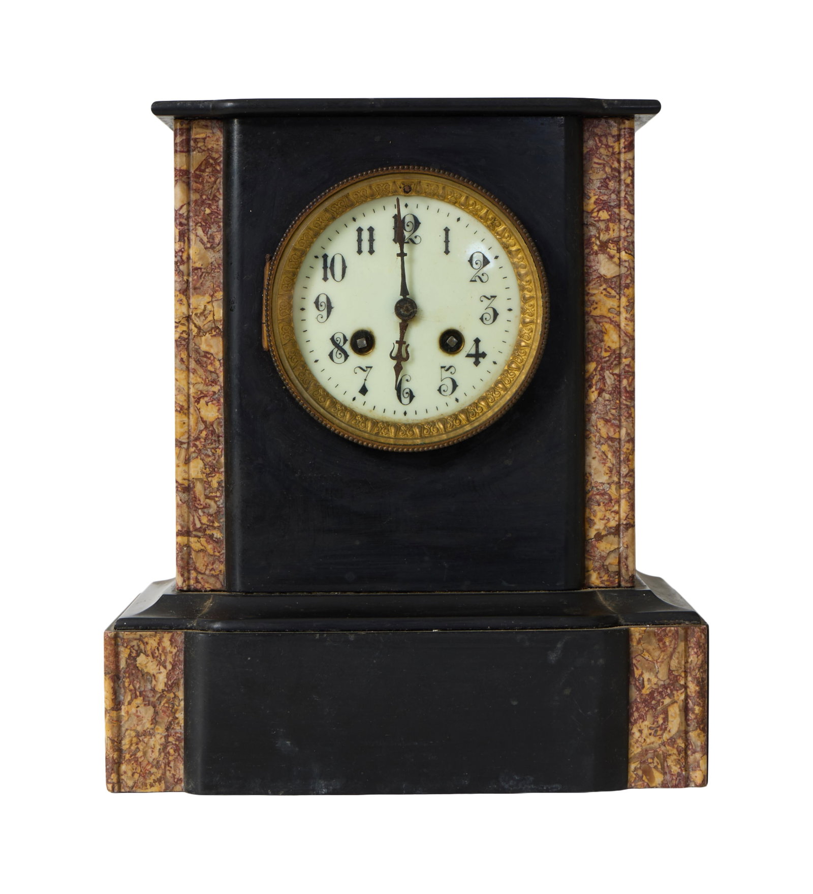 Napoleon III Period Inlaid Marble Mantel Clock, 19th c., H.- 11 1/4 in., W.- 9 3/4 in., D.- 5 1/2 (1 of 4)