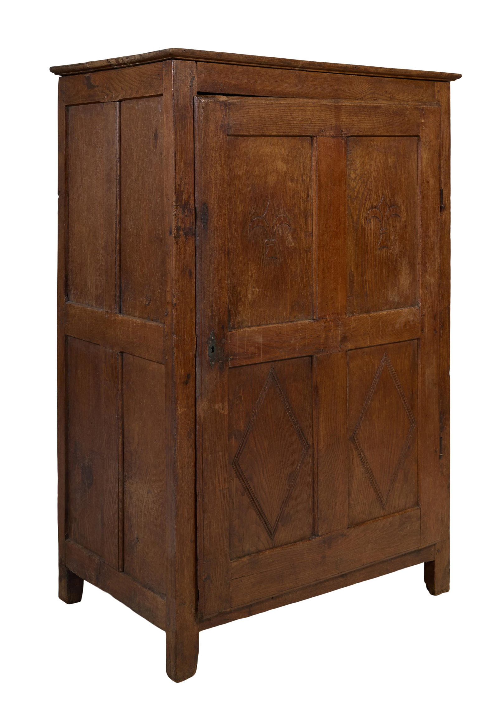 French Provincial Oak Armoire, late 18th c., H.- 63 3/4 in., W.- 41 3/4 in., D.- 26 1/4 in. (1 of 13)