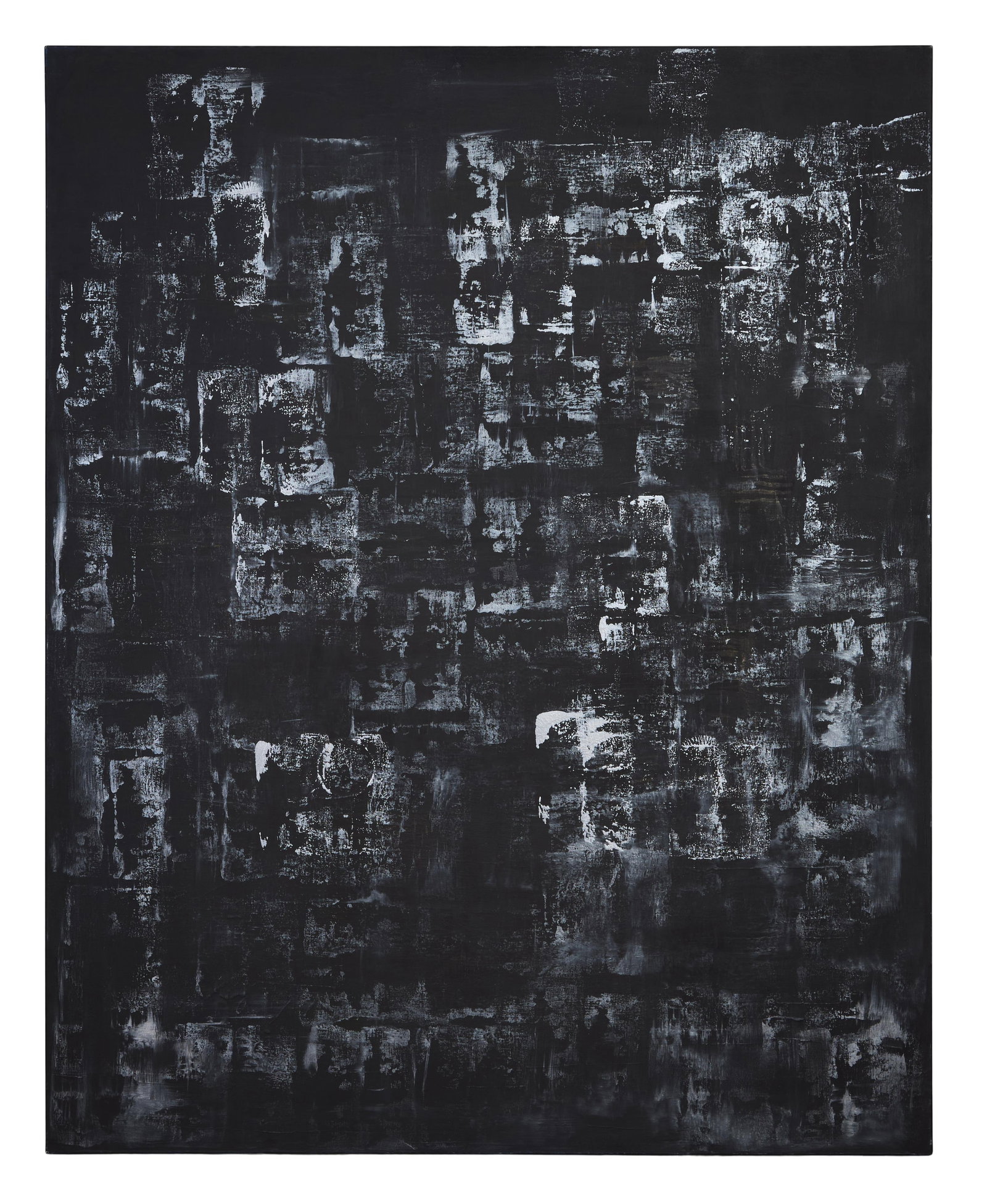 Allen Melton (American/Mississippi, b. 1964), "Untitled: Black Abstract," H.- 48 in., W.- 60 in.: Allen Melton (American/Mississippi, b. 1964), "Untitled: Black Abstract," acrylic on canvas, signed en verso, unframed, H.- 48 in., W.- 60 in. Provenance: The Estate of Joseph A. Jaeger, Jr., New
