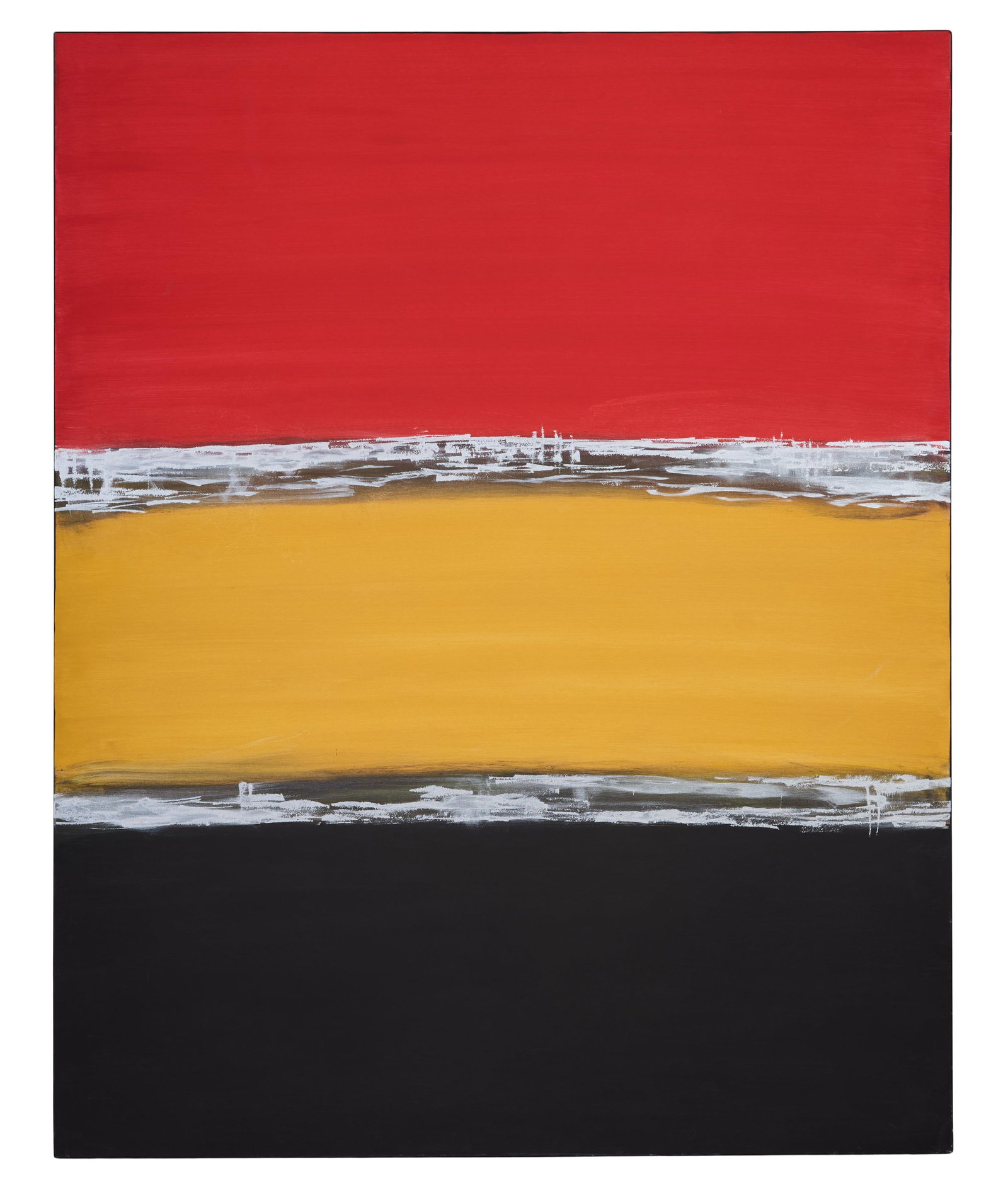 Allen Melton (American/Mississippi, b. 1964), "Untitled: Red, Yellow and Black Abstract," H.- 48: Allen Melton (American/Mississippi, b. 1964), "Untitled: Red, Yellow and Black Abstract," acrylic on canvas, signed on side, unframed, H.- 48 in., W.- 60 in. Provenance: The Estate of Joseph A.