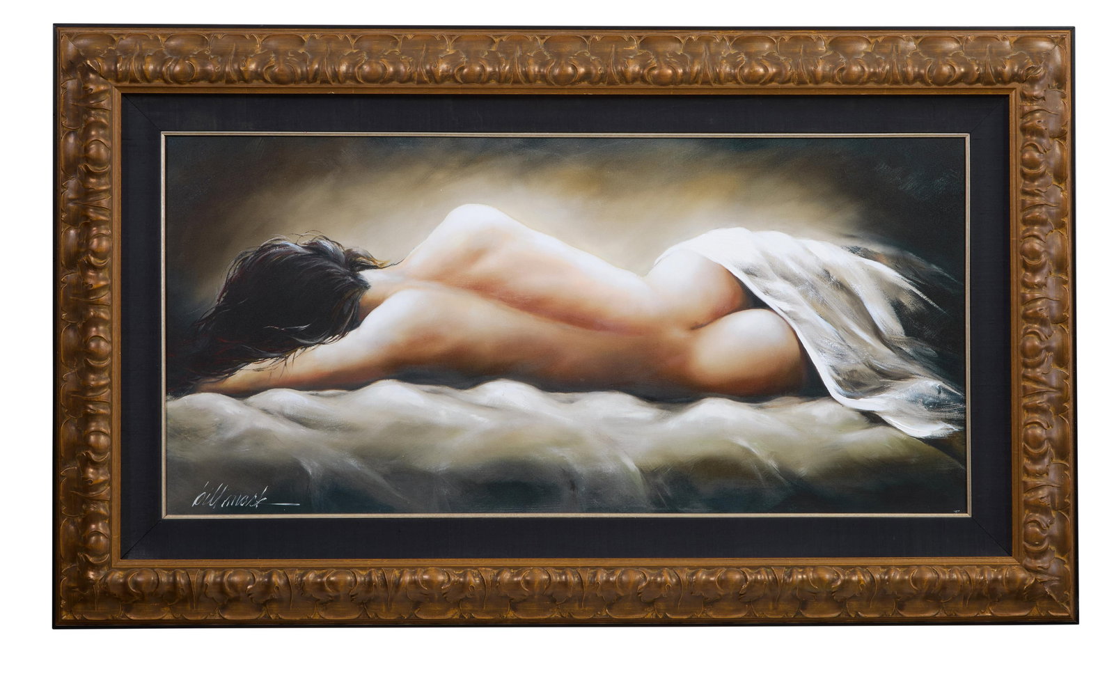 Bill Mack (American, b. 1949), "Slumber," 2013, H.- 23 in., W.- 48 in., Framed- H.- 35 1/2 in., W.-: Bill Mack (American, b. 1949), "Slumber," 2013, giclee on canvas, signed lower left, presented in a gilt and ebonized composite wood frame, H.- 23 in., W.- 48 in., Framed- H.- 35 1/2 in., W.- 60 1/2