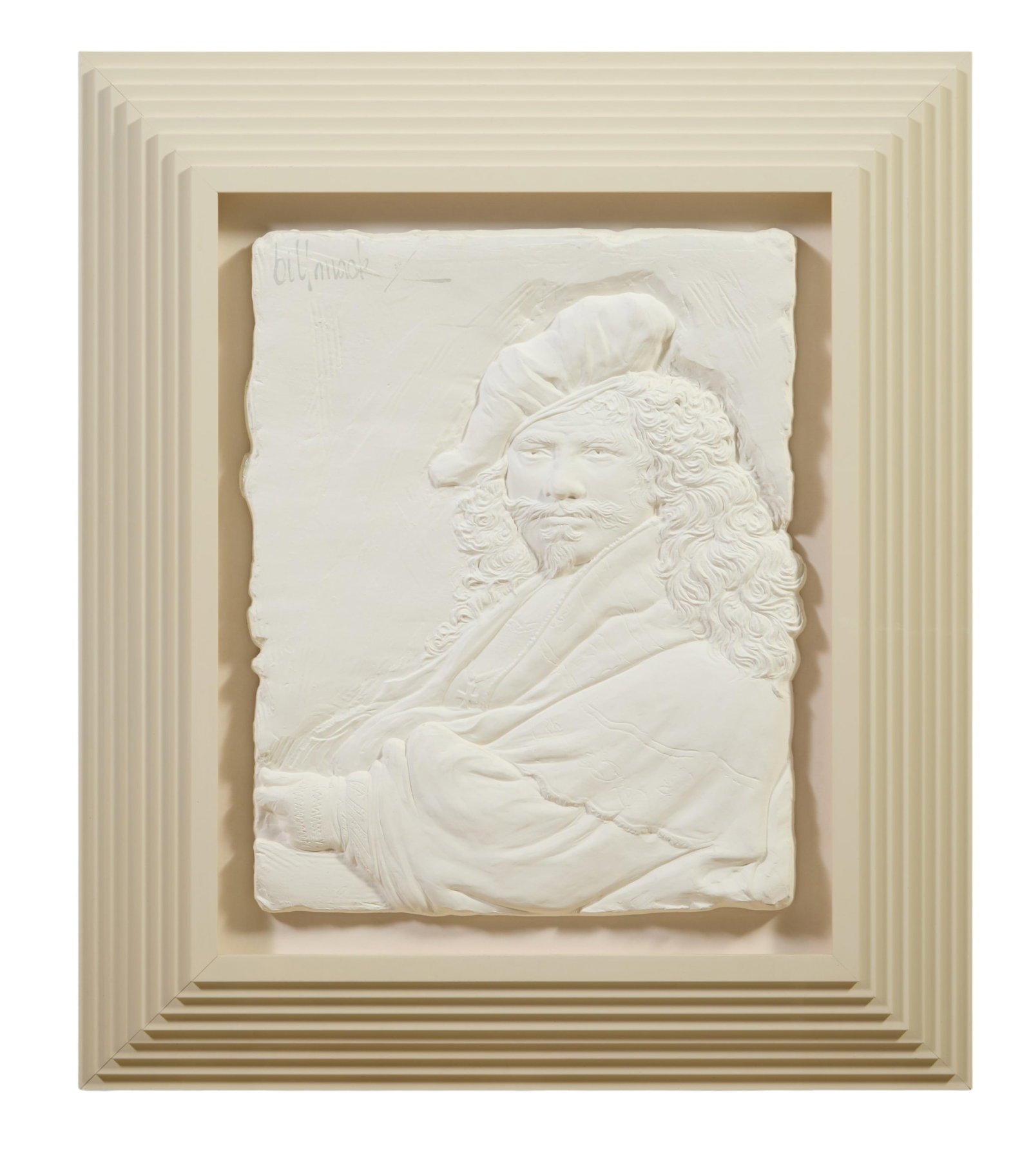 Bill Mack (American, b. 1949), "Rembrandt," Overall- H.- 30 3/4 in., W.- 26 in., D.- 3 1/2 in.: Bill Mack (American, b. 1949), "Rembrandt," bonded sand relief on a wood panel, signed upper left and numbered "AP", presented in an acrylic and wood frame, Overall- H.- 30 3/4 in., W.- 26 in., D.- 3 