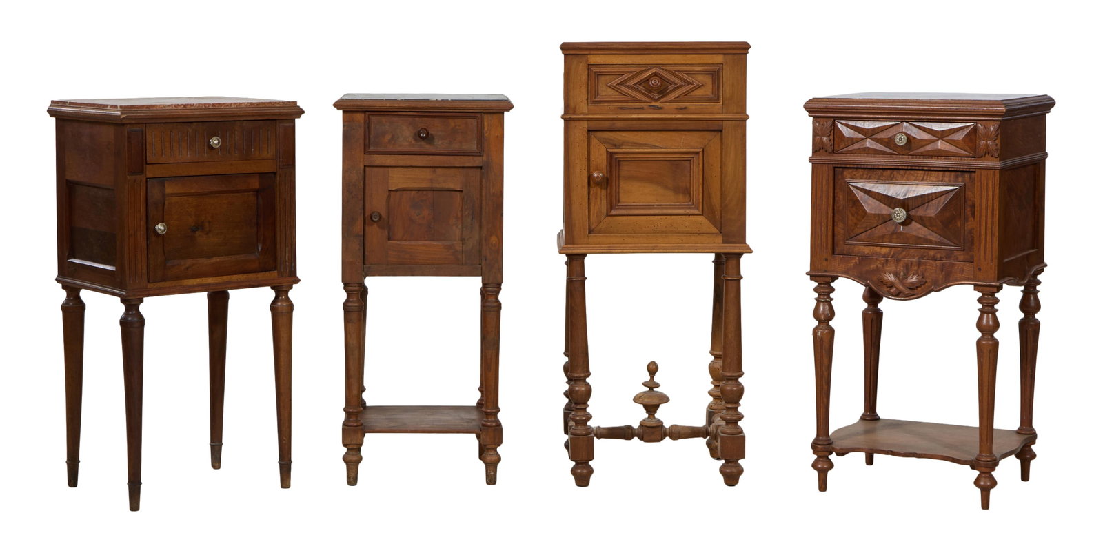Four French Henri II Style Nightstands, 19th c., Tallest- H.- 37 3/8 in., W.- 15 3/4 in., D.- 13 1/8 (1 of 3)