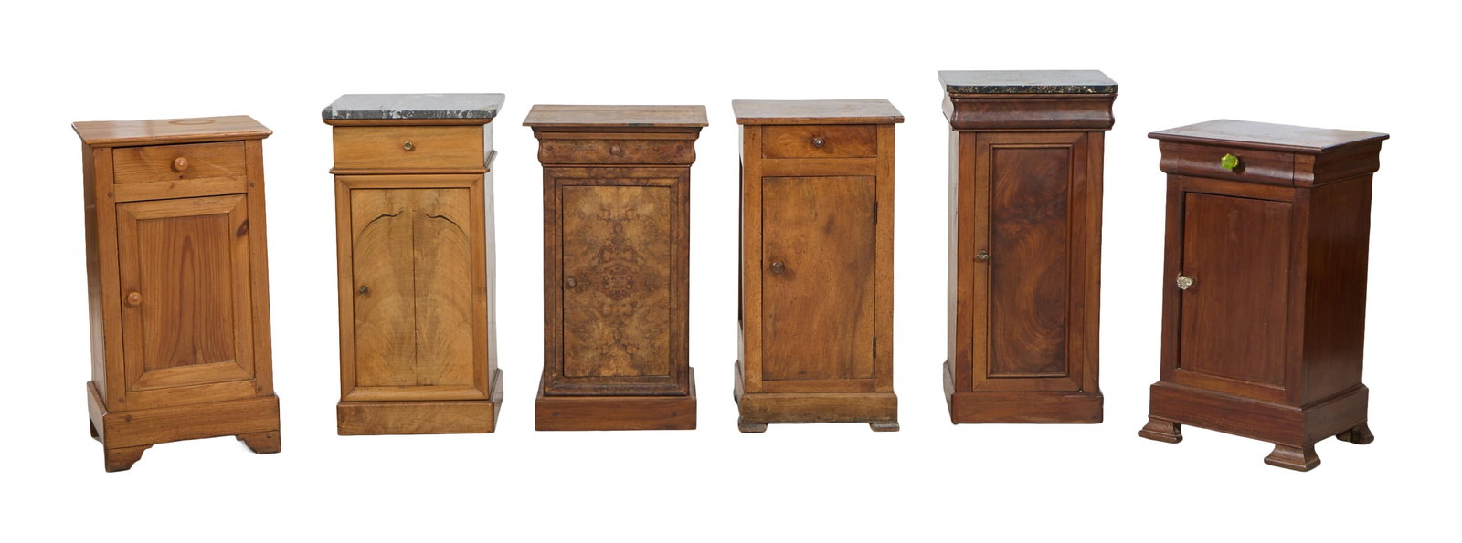 Six French Louis Philippe Nightstands, 19th/20th c., Tallest- H.- 32 1/2 in., W.- 15 1/2 in., D.- 13 (1 of 2)