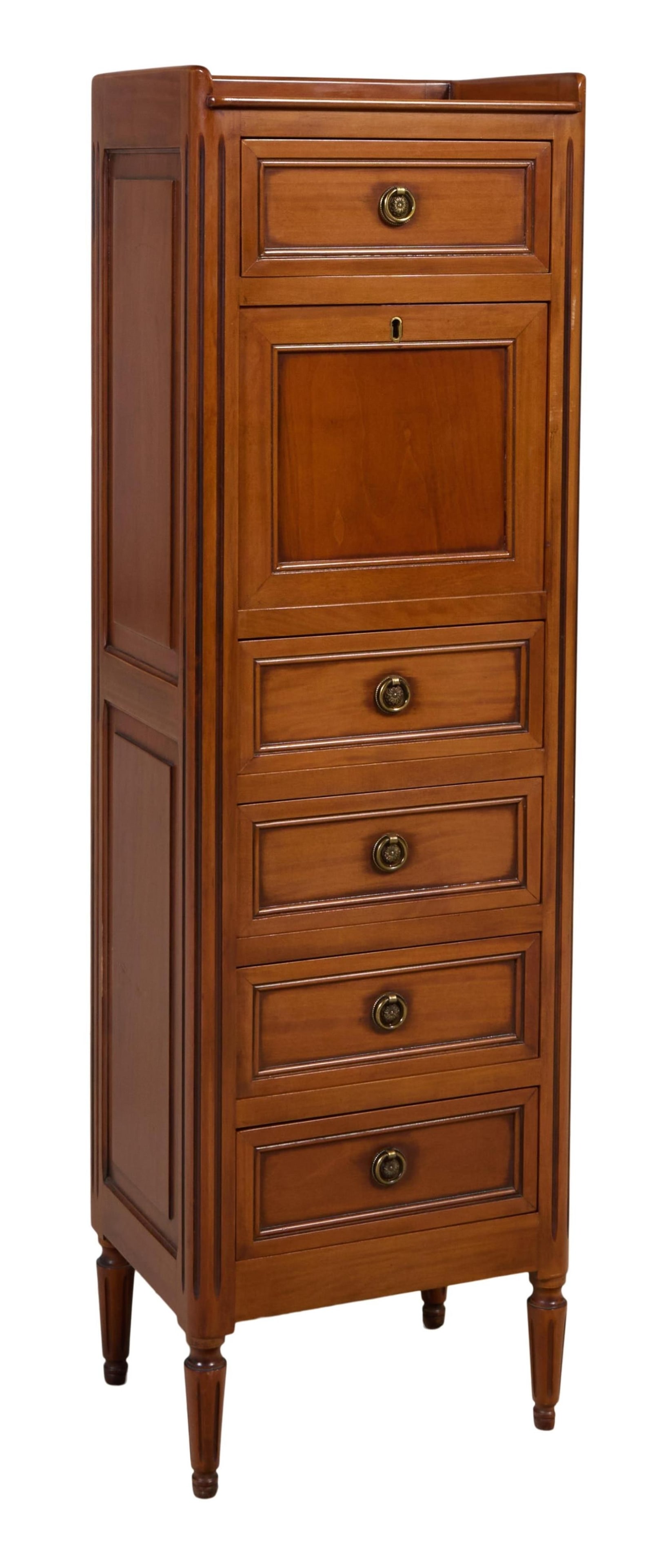 French Louis XVI Style Petite Cherry Secretaire a Abattant, 20th c., H.- 45 in., W.- 13 3/4 in., D.- (1 of 2)