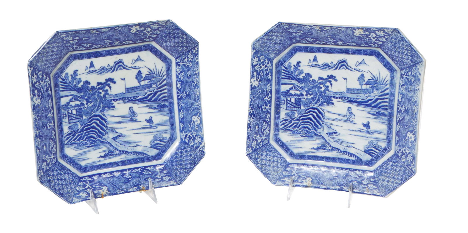 Pair of Octagonal Chinese Porcelain Plates, 19th c., Each- H.- 1 3/4 in., W.- 10 1/4 in., D.- 10 1/4 (1 of 1)