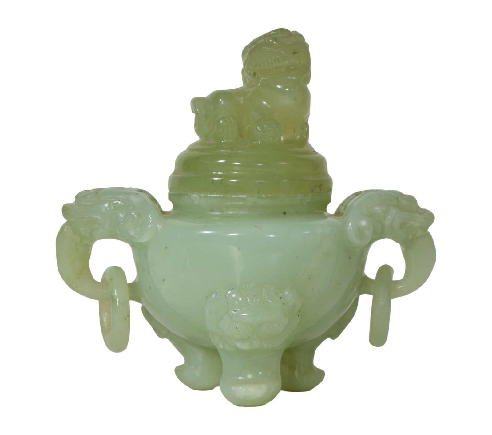 Oriental Carved Jade Censer, 20th c., H.- 6 in., W.- 6 in., D.- 4 in. (1 of 3)