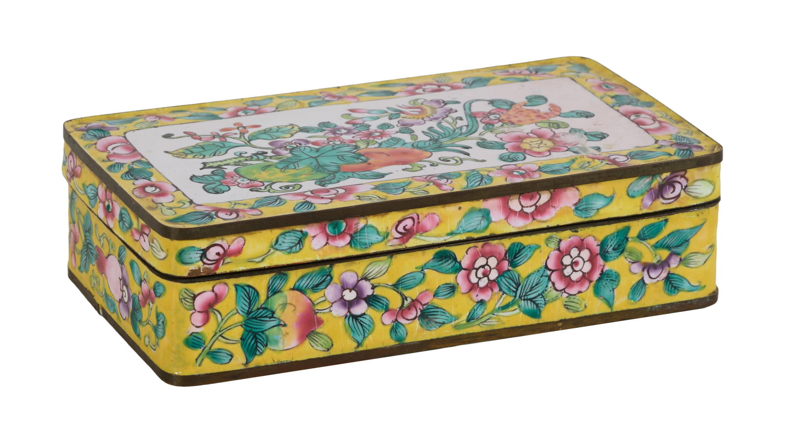 Chinese Enamel Covered Box, c. 1850, H.- 1 1/2 in., W.- 5 3/4 in., D.- 3 1/8 in. (1 of 3)