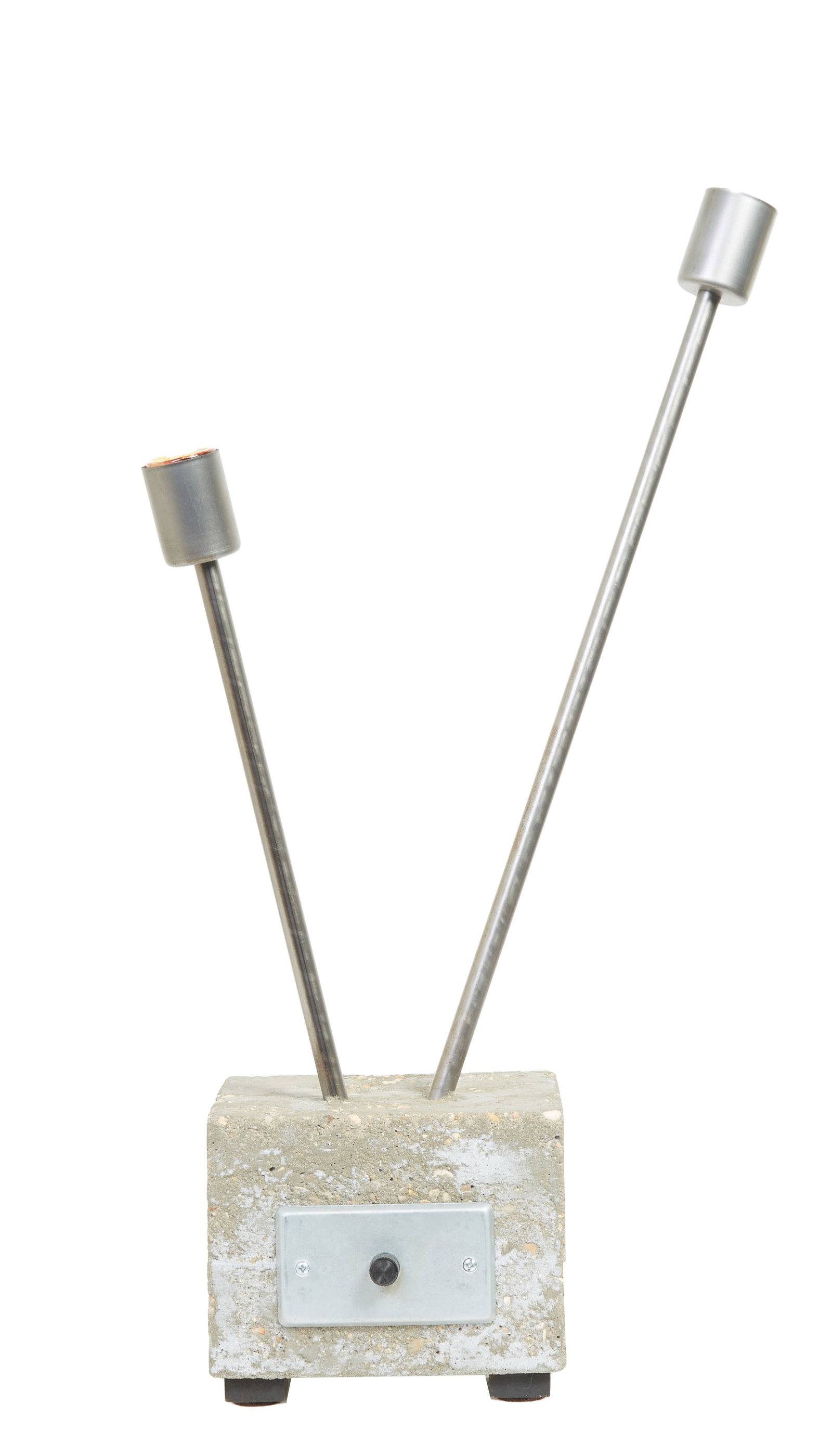 Abe Geasland (Louisiana), Cast Stone and Iron Mid Century Brutalist Two Light Lamp, 20th c., H.- 24 (1 of 2)