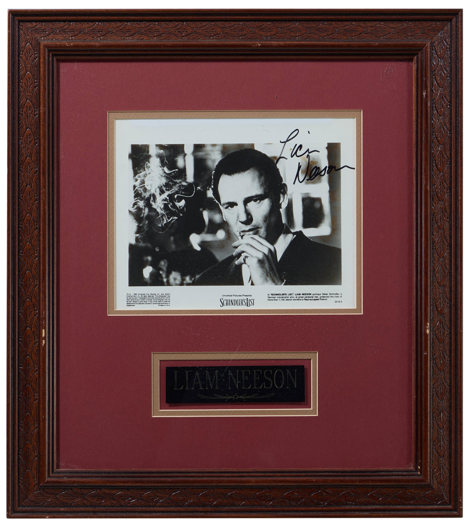 Liam Neeson "Schindler's List" Autographed Memorabilia, Overall- H.- 20 in., W.- 18 in. (1 of 5)