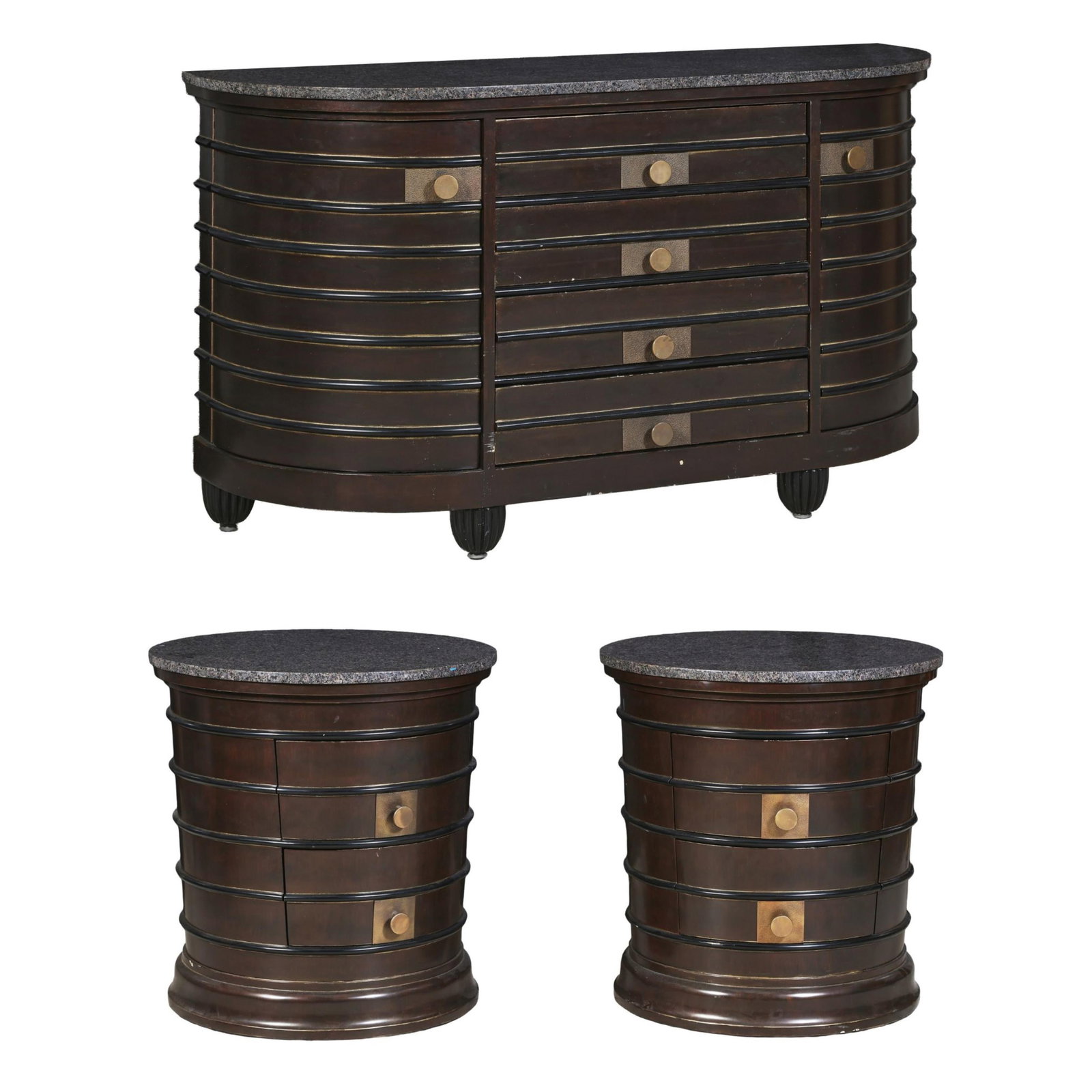 Three Piece Hollywood Regency Inspired Bedroom Group, late 20th c., Dresser- H.- 37 3/4 in., W.- 66 (1 of 6)
