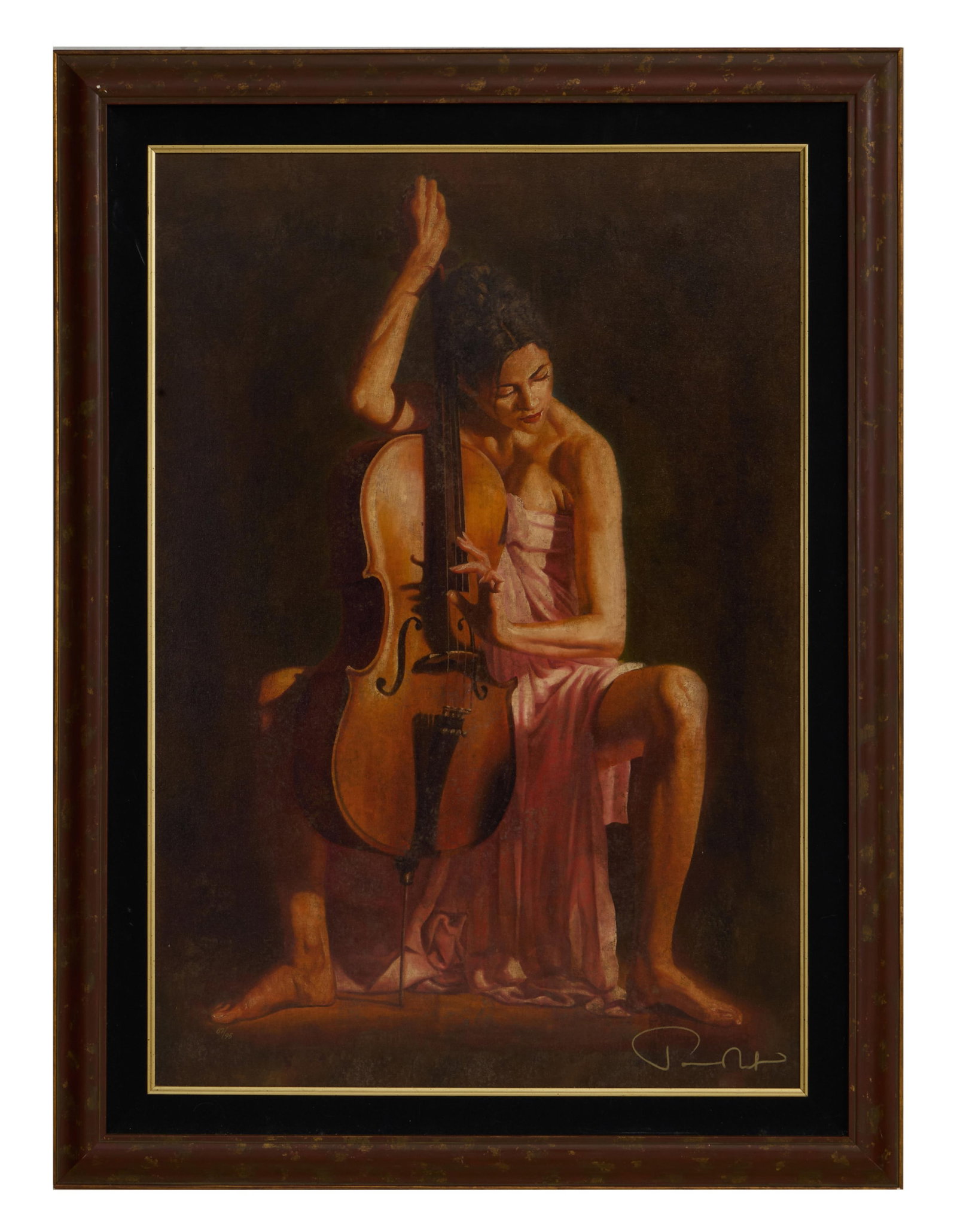 Tomasz Rut (Polish/New York, b. 1961), "Woman Playing Cello," H.- 36 in., W.- 24 3/4 in., Framed H.- (1 of 4)