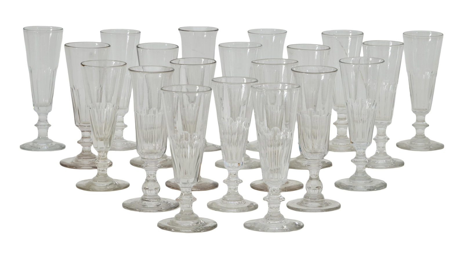 Group of Twenty Panel Cut Flint Glass Champagne Flutes, 20th c., Tallest- H.- 6 3/4 in., W.- 2 5/8 (1 of 2)