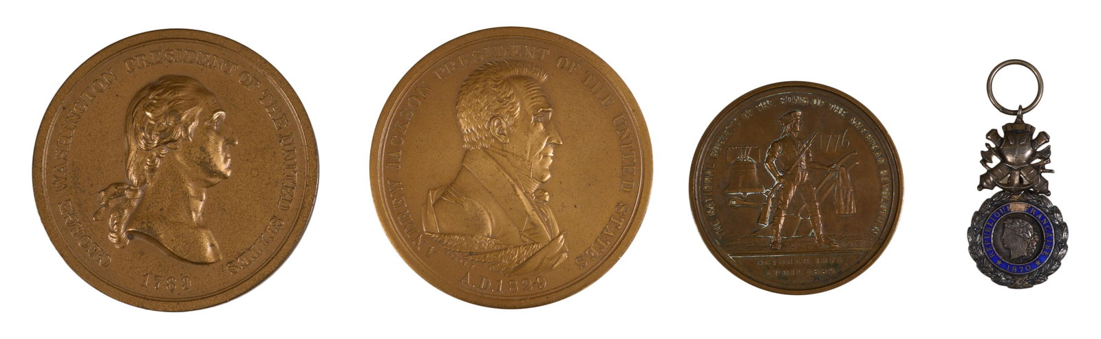 Group of Four Bronze Medallions, 19th c., Bacchus- H.- 3/8 in., Dia.- 3 7/8 in. (4 Pcs.) (1 of 9)