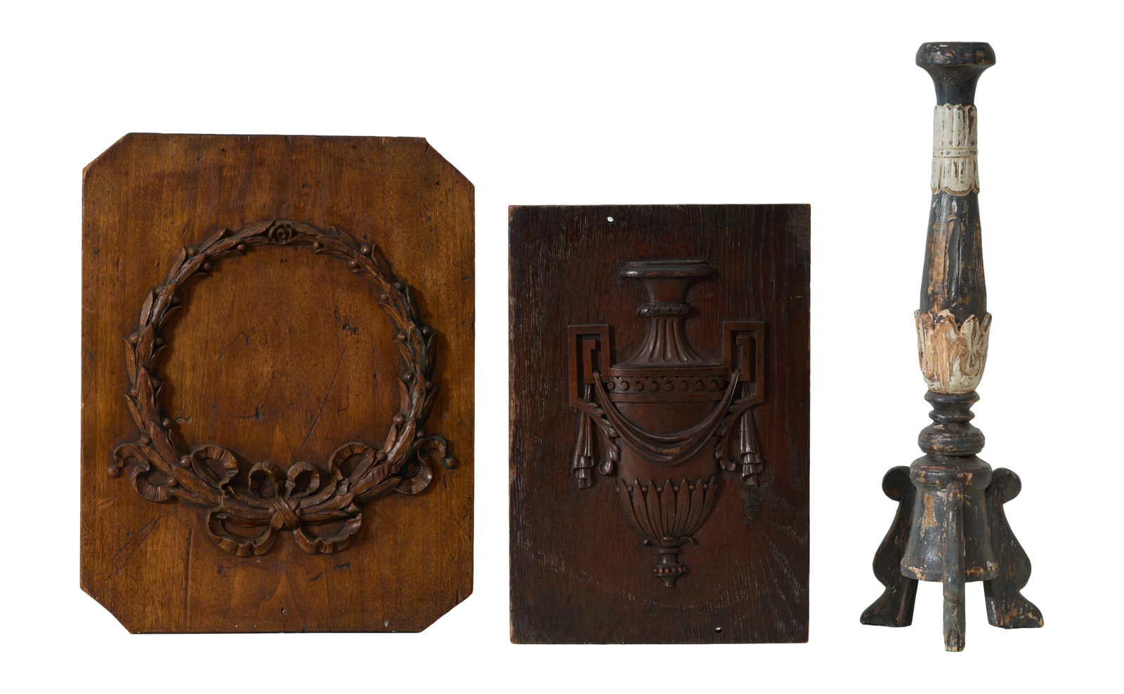 Three Carved Wood Pieces, 20th c., Largest Plaque- H.- 14 3/4 in., W.- 11 3/4 in. (3 Pcs.) (1 of 4)