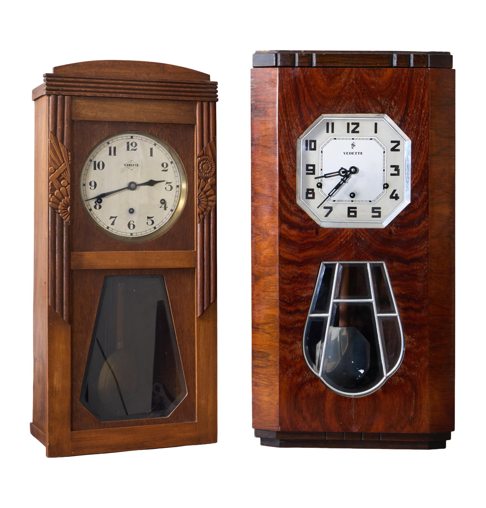 Two French Art Deco Box Wall Clocks from Vedette, first half of 20th c., Larger- H.- 27 1/2 in., W.- (1 of 1)