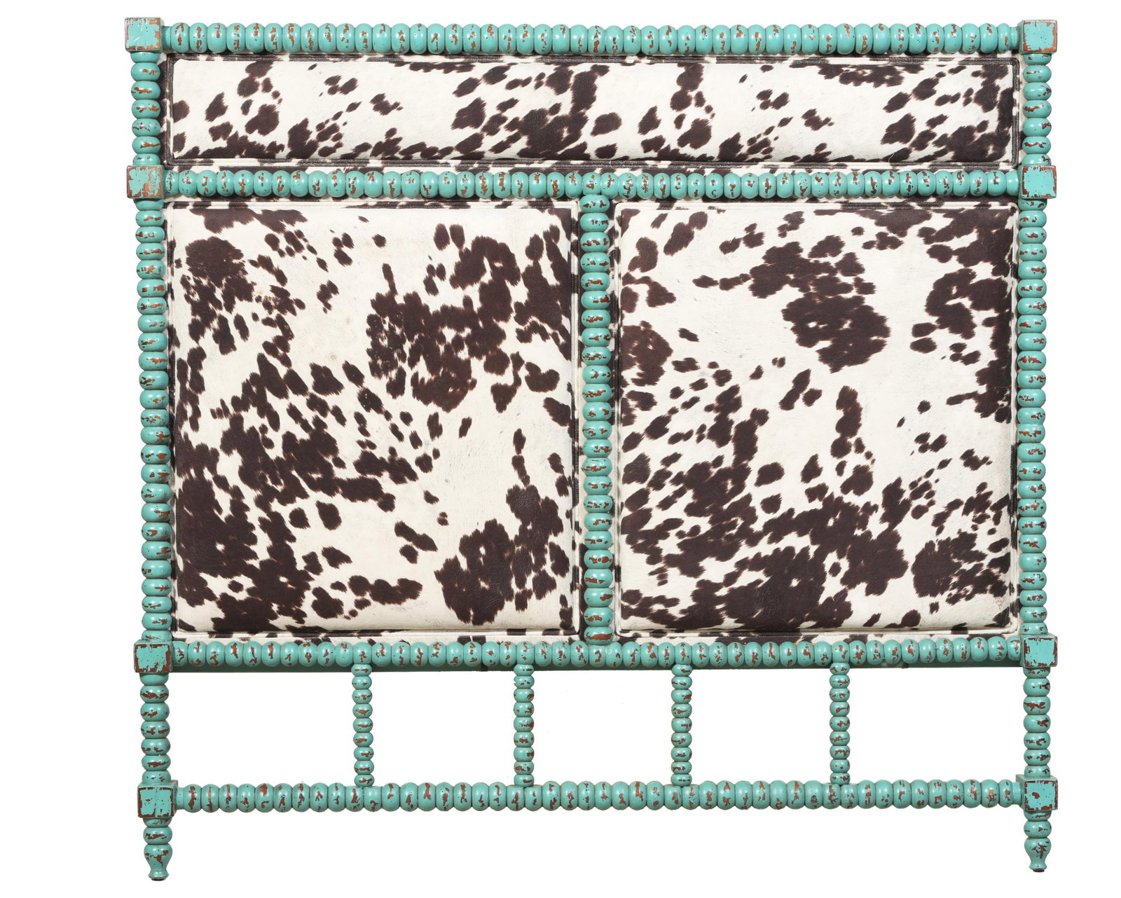 Jenny Lind Style Polychromed Hide Headboard, 20th c., H.- 57 1/4 in., W.- 61 1/2 in. (1 of 1)
