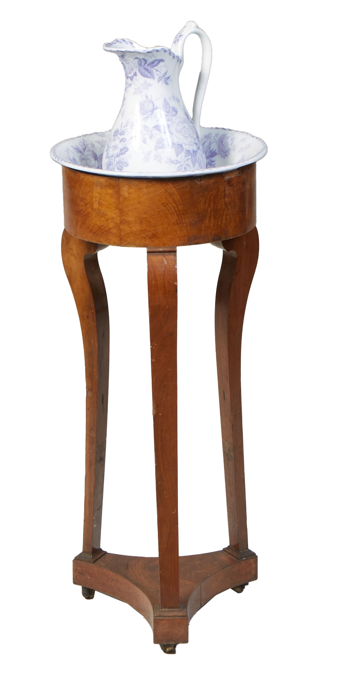 Unusual French Empire Walnut Washstand, mid 19th c., H.- 40 in., Dia.- 13 1/2 in. (3 Pcs.) (1 of 5)