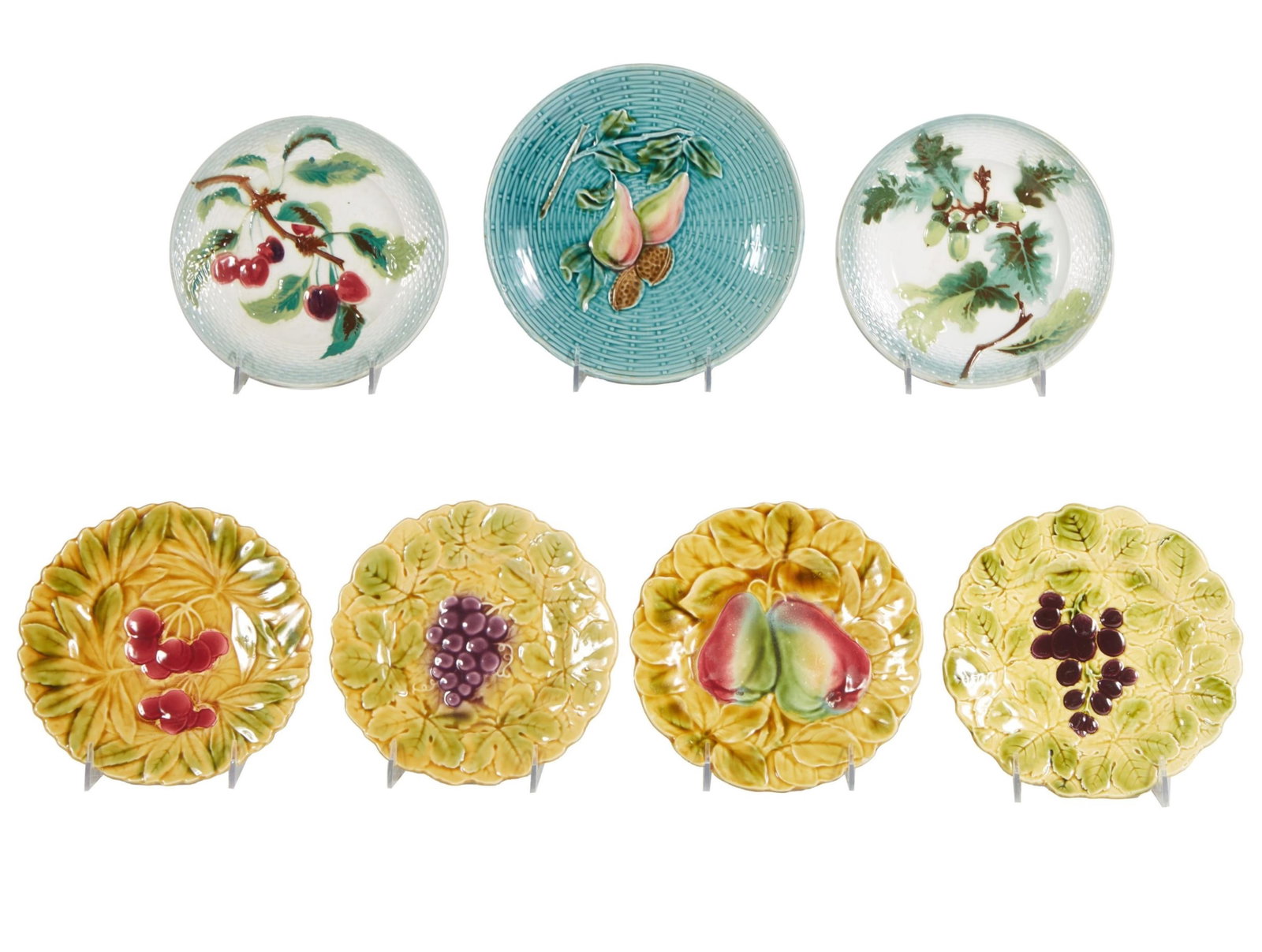 Group of Seven Small Majolica Plates, c. 1900, Largest- H.- 1 1/2 in., Dia.- 9 1/8 in. (7 Pcs.) (1 of 4)