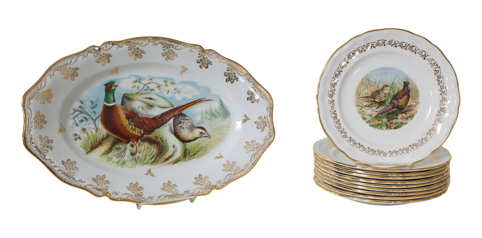 Eleven-Piece French Porcelain Gamefowl Service, mid-20th c., Platter- H.- 7/8 in., W.- 15 7/8 in. (1 of 5)