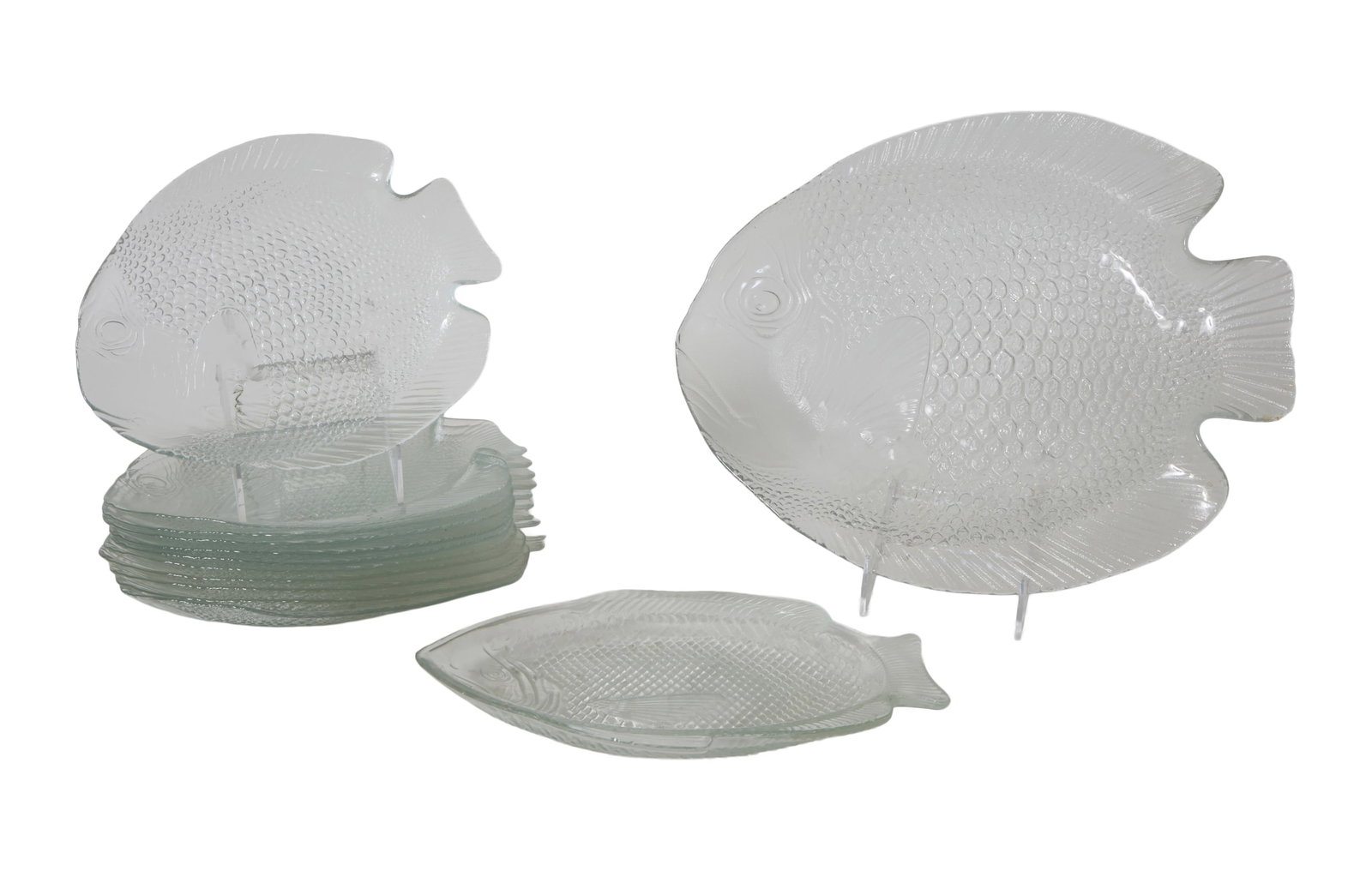 French Thirteen-Piece Frosted Glass Fish Set, 20th c., Platter- H.- 1 /4 in., W.- 13 in., D.- 15 in. (1 of 1)