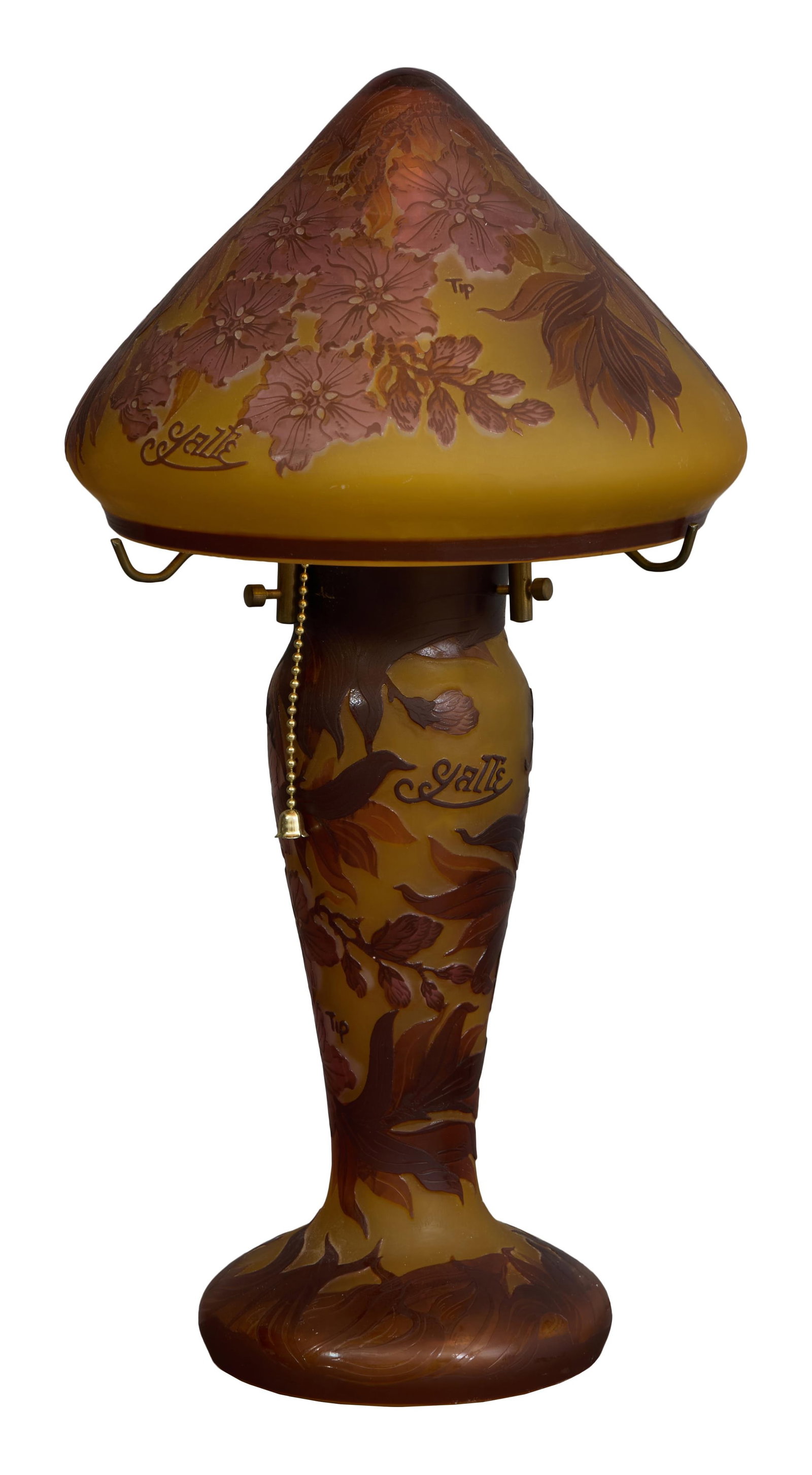 After Emile Galle (France, 1846-1904), Art Nouveau Style Ocher and Red Cameo Art Glass Single Light (1 of 9)